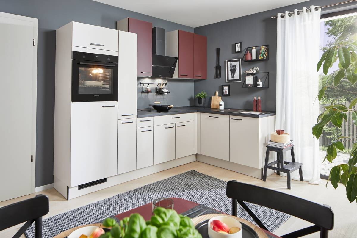 pino Winkelküche PN210 Kaschmirgrau Lacklaminat supermatt B/H/T: ca. 275x235x175 cm