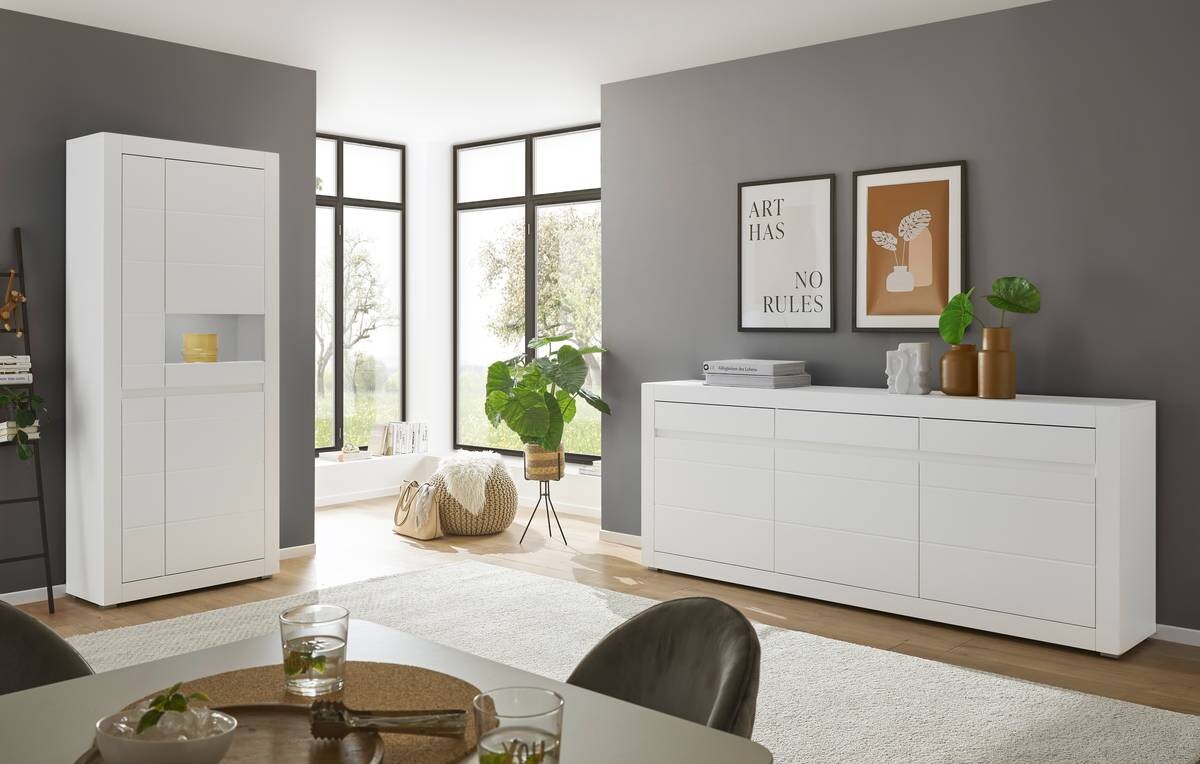 Vitrine Chester weiß matt B/H/T: ca. 85x198x35 cm Vitrine Chester weiß matt B/H/T: ca. 85x198x35 cm