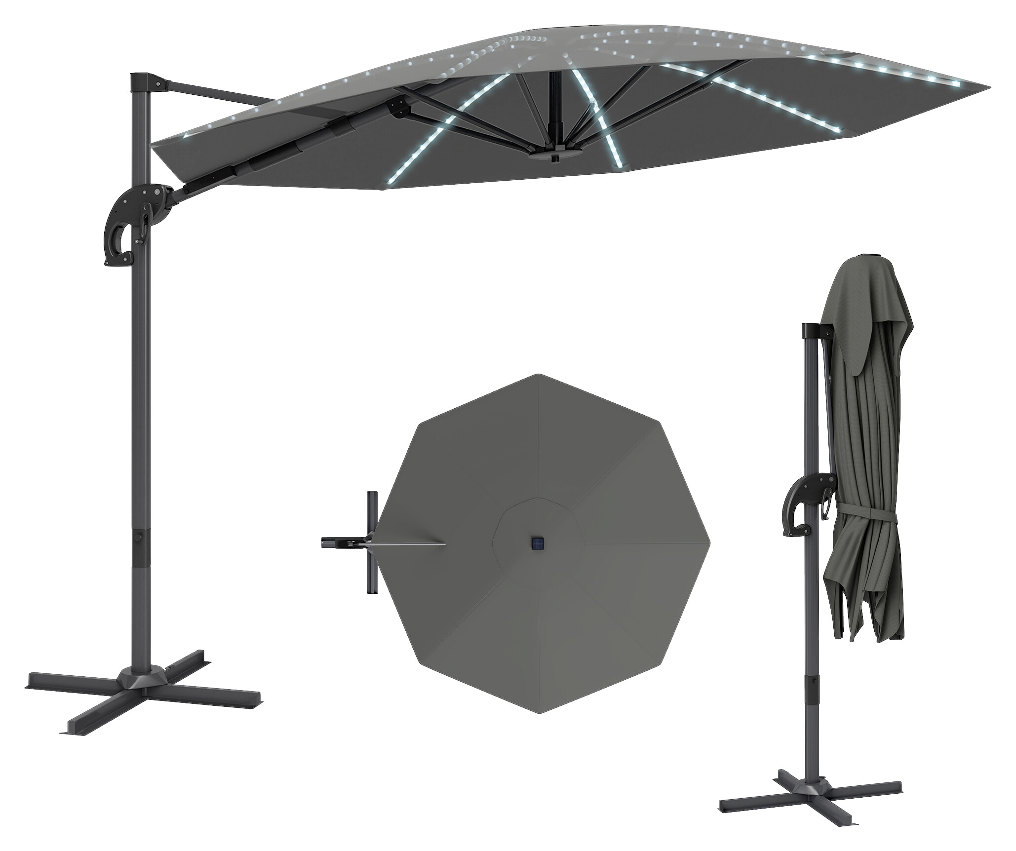 Outsunny Ampelschirm dunkelgrau Polyester B/H/L: ca. 294x250x360 cm