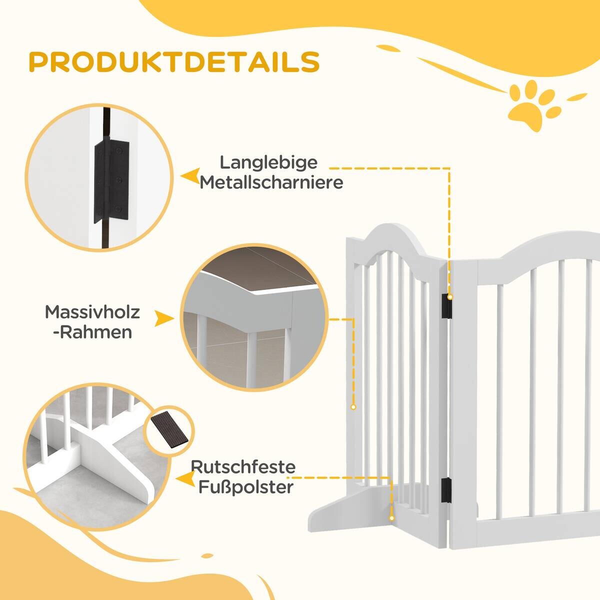 PawHut Hunde-Absperrgitter weiß MDF B/H/L: ca. 29,5x61x254,5 cm