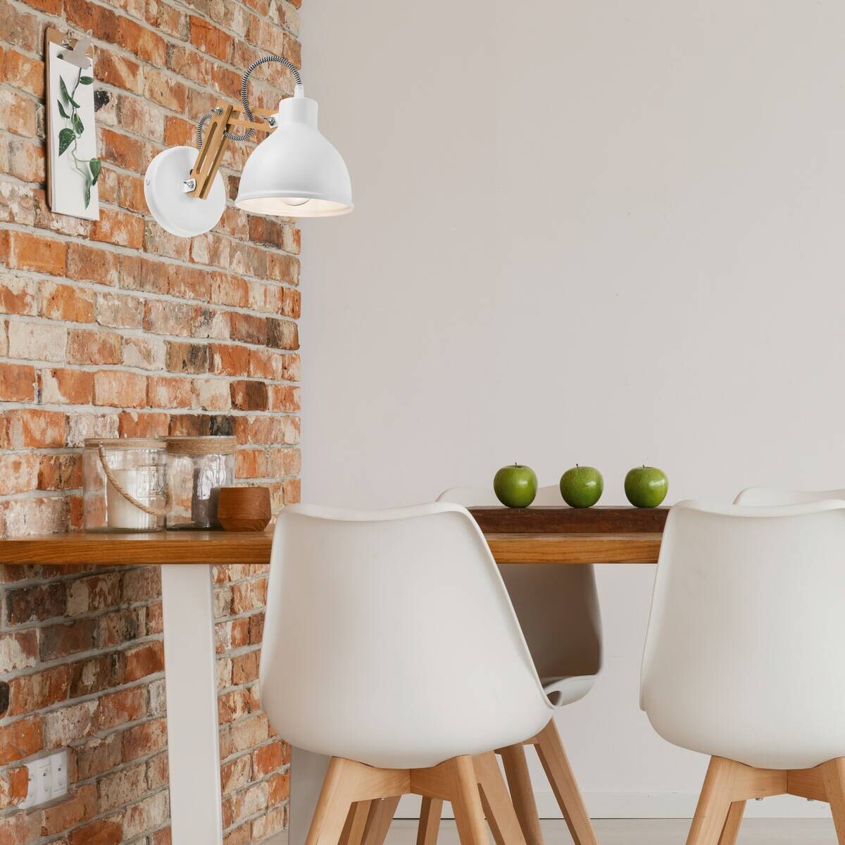 Lamkur Wandleuchte Marcello weiß Stahl Holz B/H/L: ca. 35x25x35 cm E14 1 Brennstellen