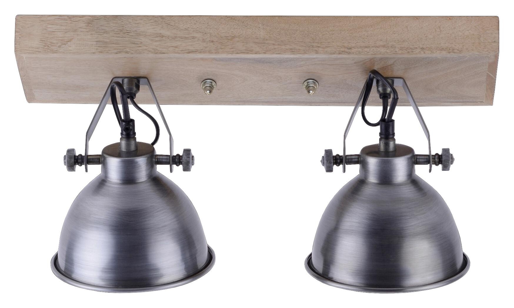 Just Light Spot Samia stahlfarbig Echtholz Metall B/H/L: ca. 24x22x45 cm E14 2 Brennstellen