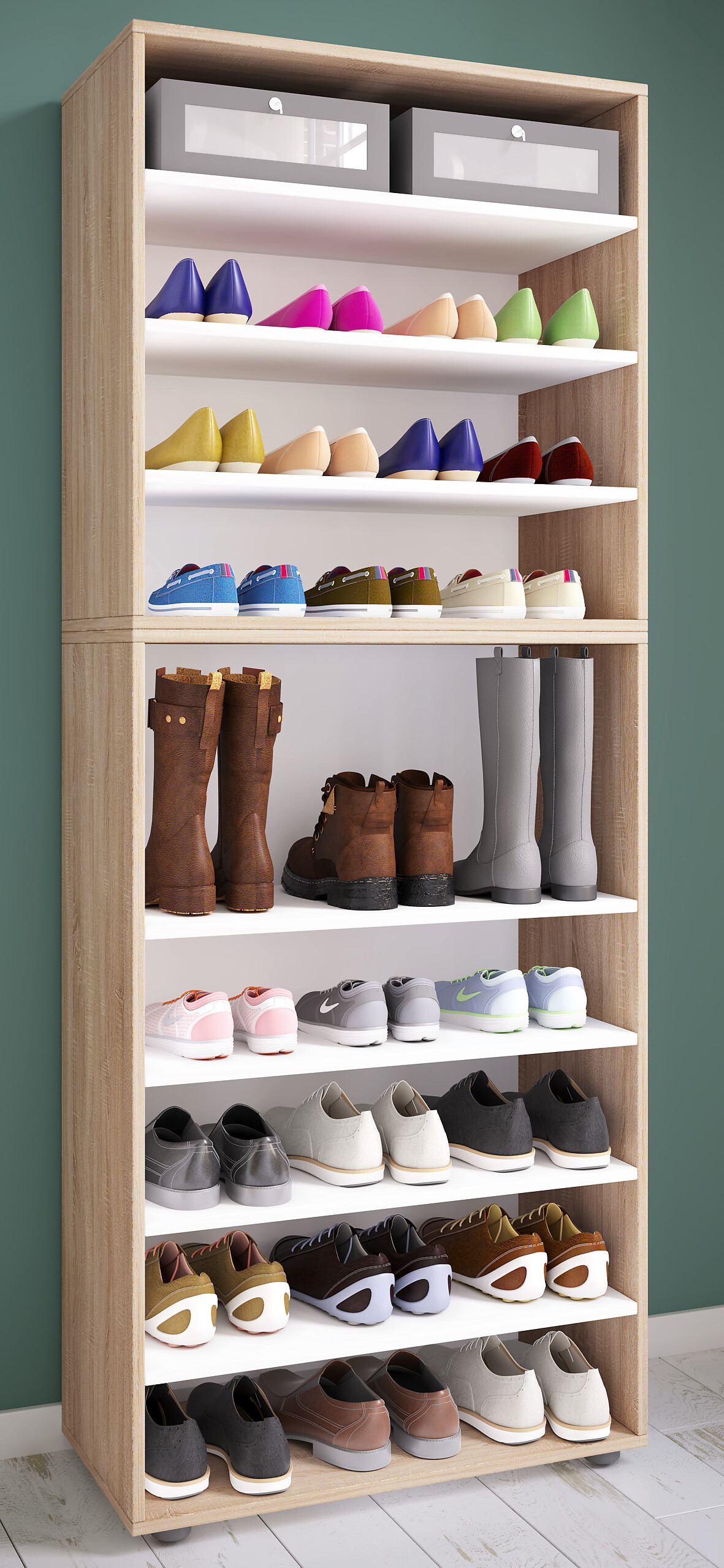 Schuhregal Lona Eiche Sonoma Nachbildung weiß B/H/T: ca. 70x183x37 cm