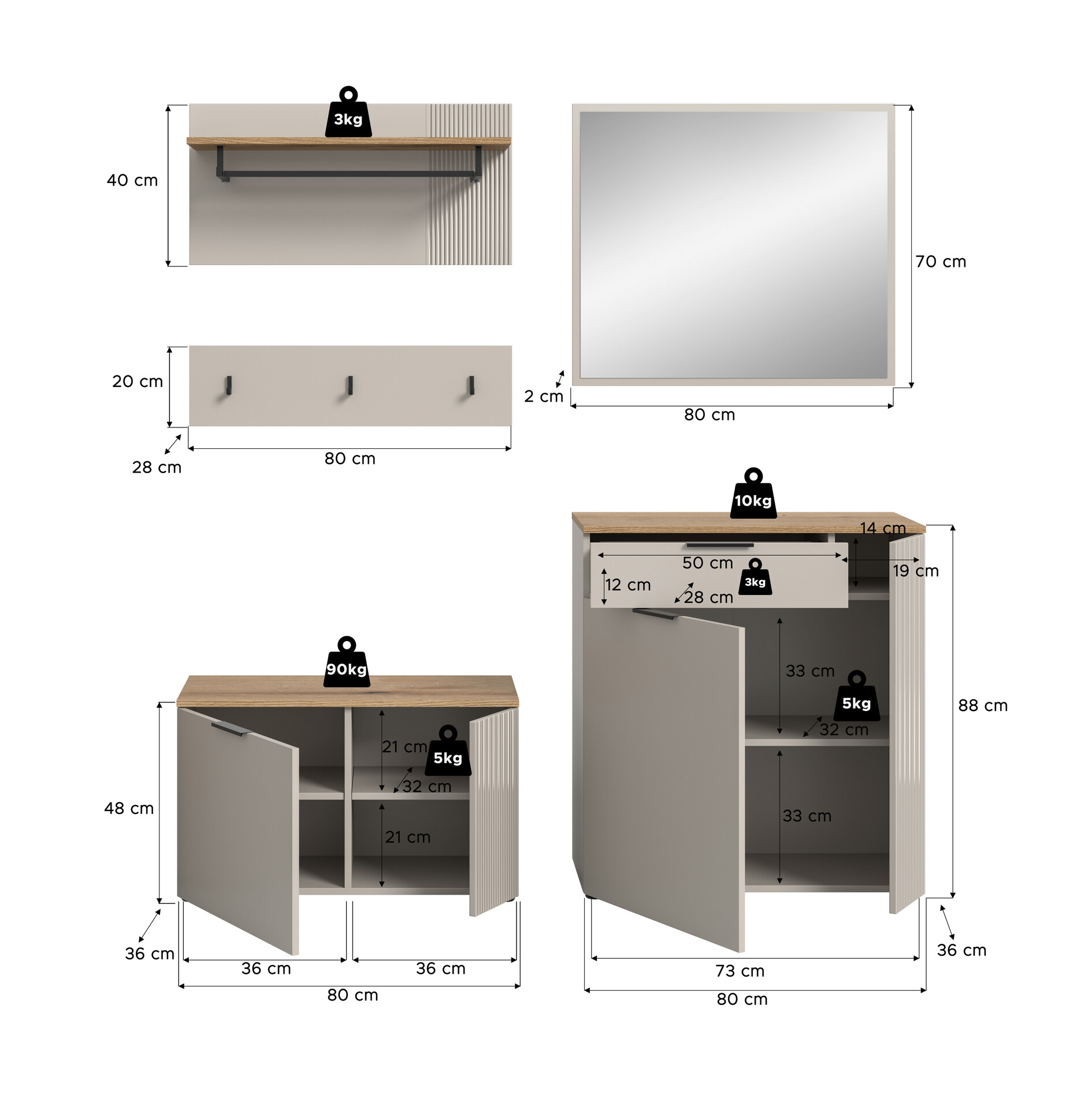 Garderobe Slide Kaschmirgrau Nachbildung Evoke Oak Nachbildung B/H/T: ca. 175x190x36 cm