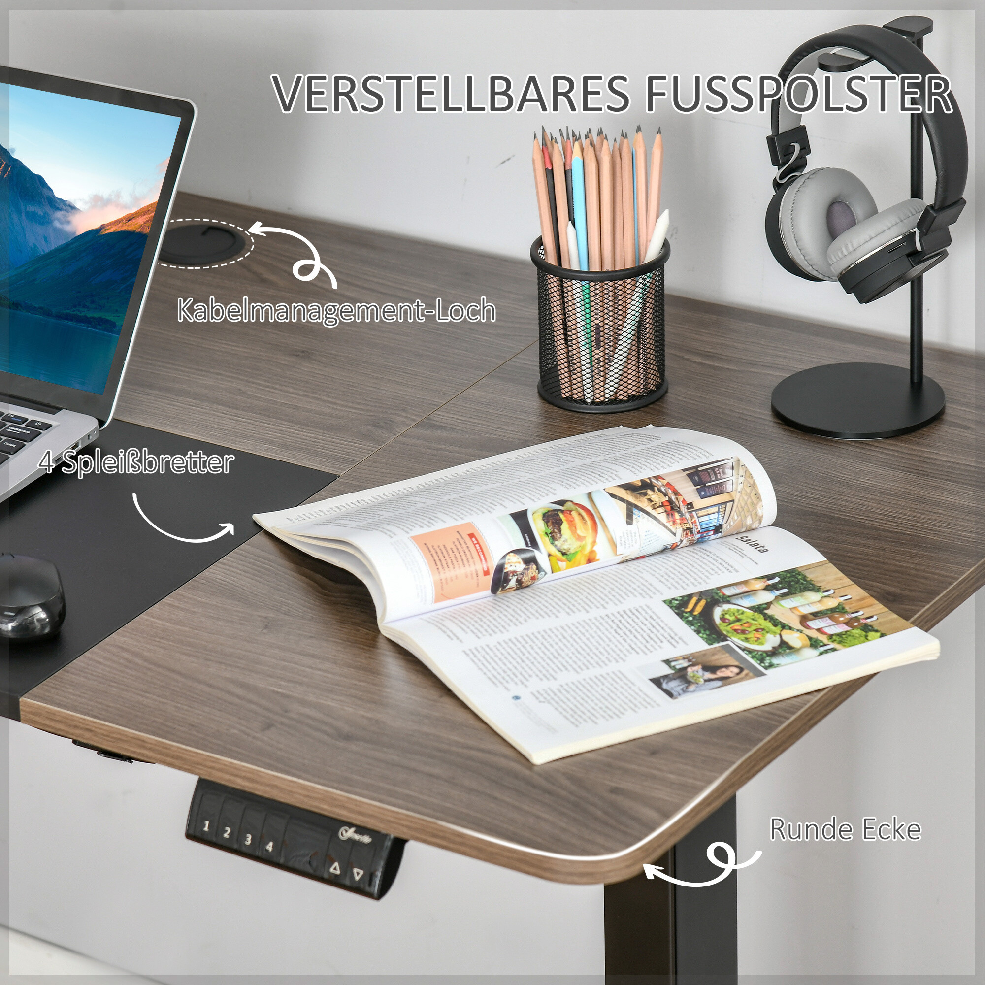 Schreibtisch 920-071V90BK natur Holz Nachbildung schwarz B/H/T: ca. 140x116x70 cm