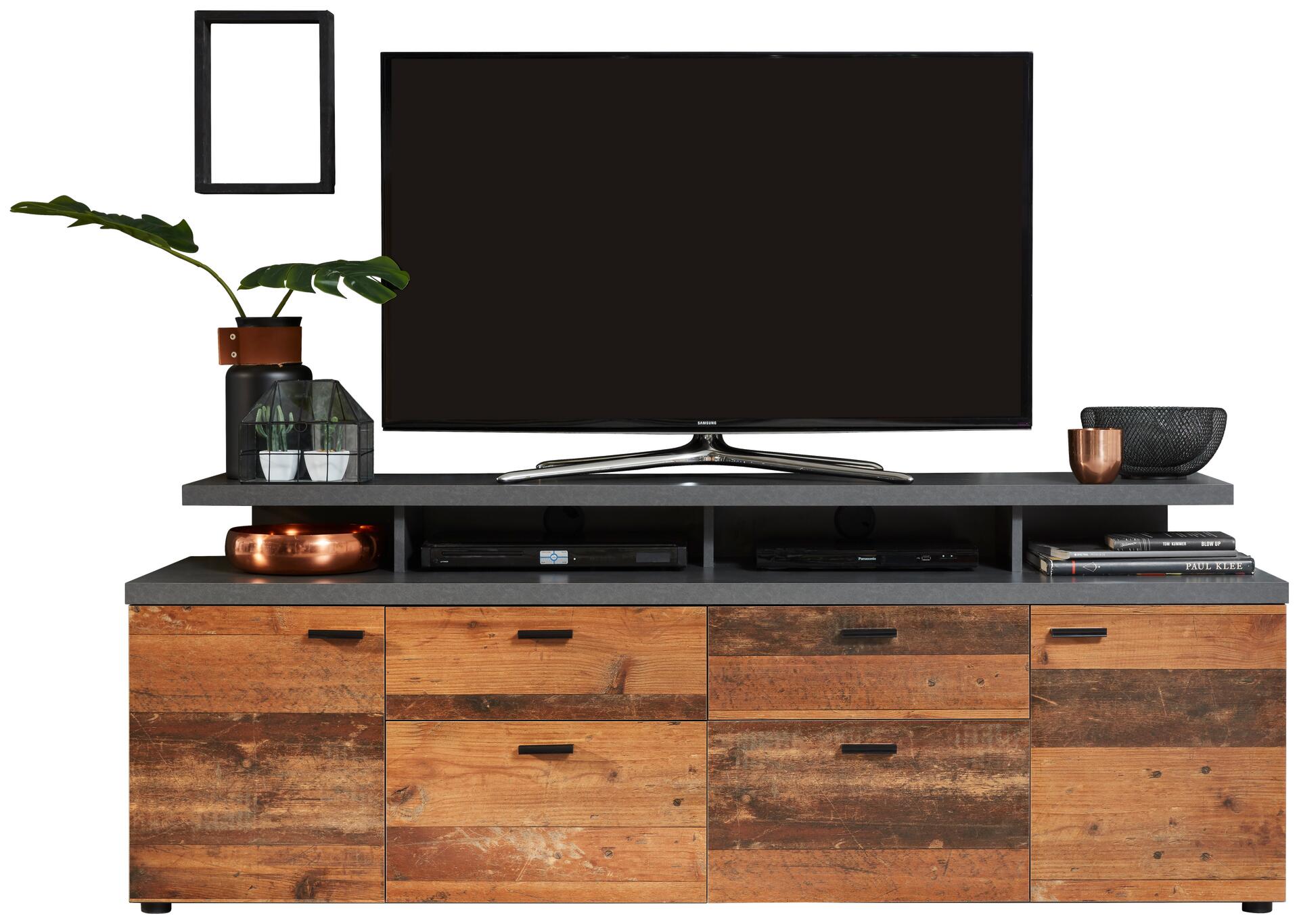 TV-Lowboard Mood Old Wood Nachbildung Beton dunkel Optik B/H/T: ca. 180x65x44 cm