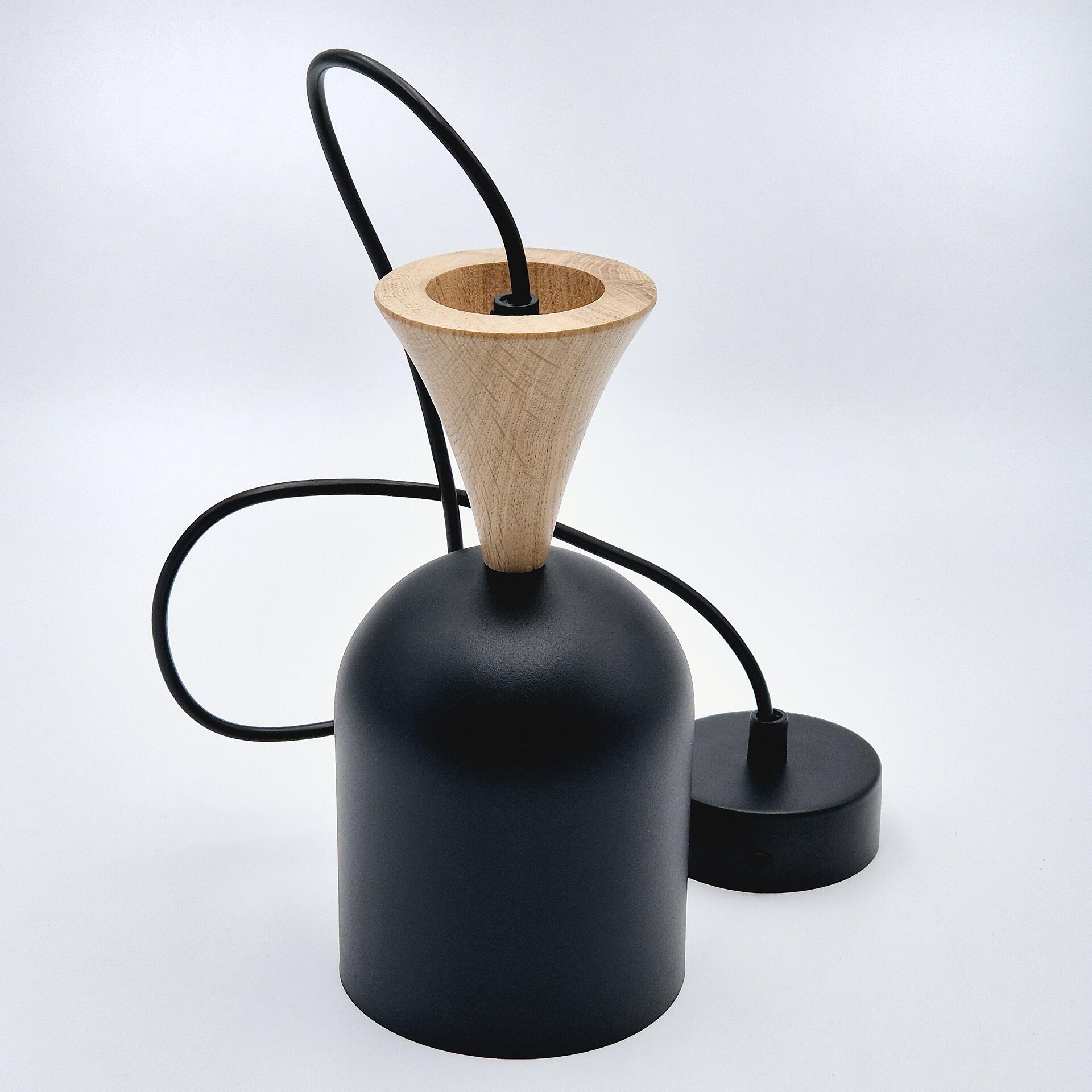 Lamkur Hängeleuchte schwarz Eiche Stahl Holz B/H/L: ca. 11x102x11 cm E27 1 Brennstellen