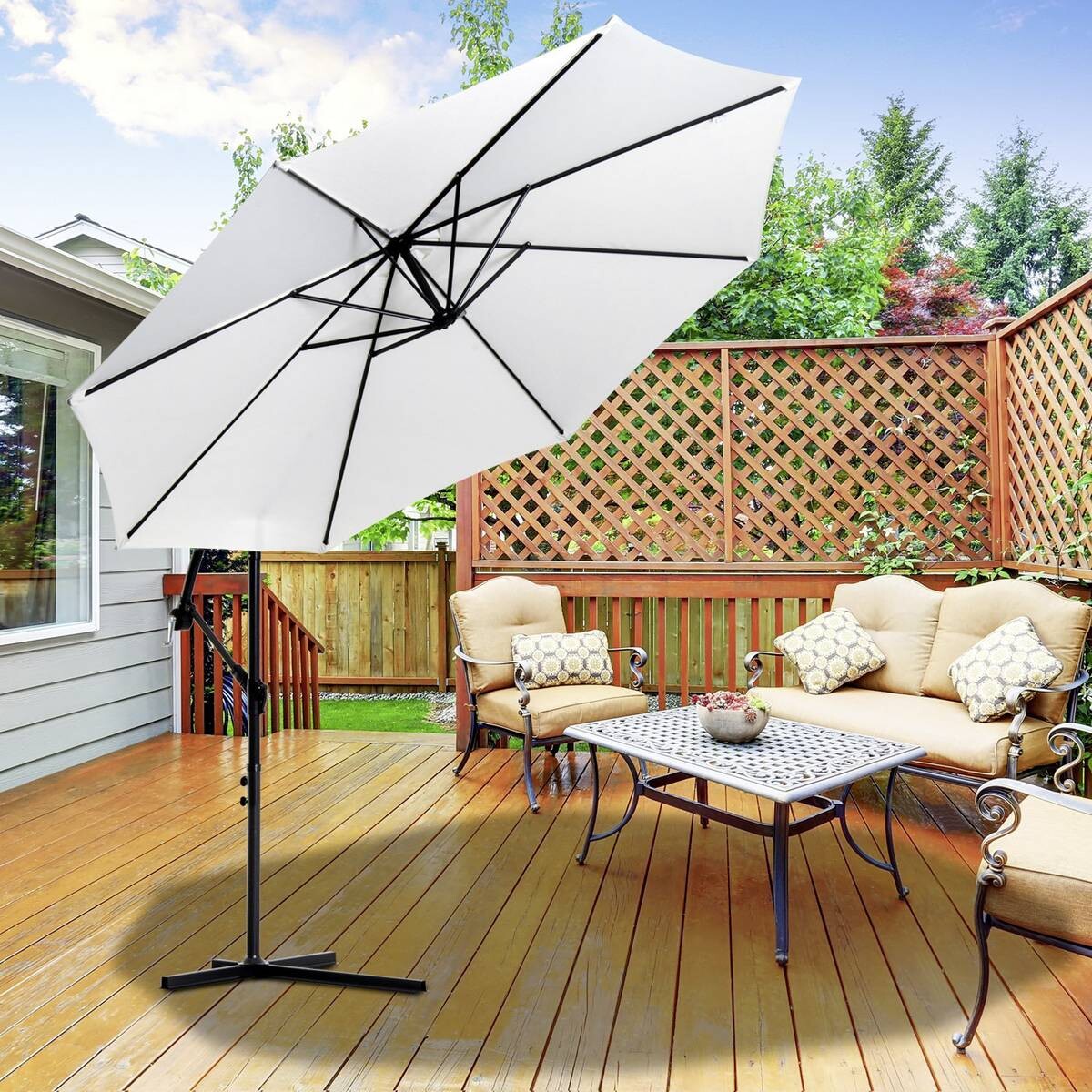 Outsunny Ampelschirm weiß Stahl H/D: ca. 250x300 cm