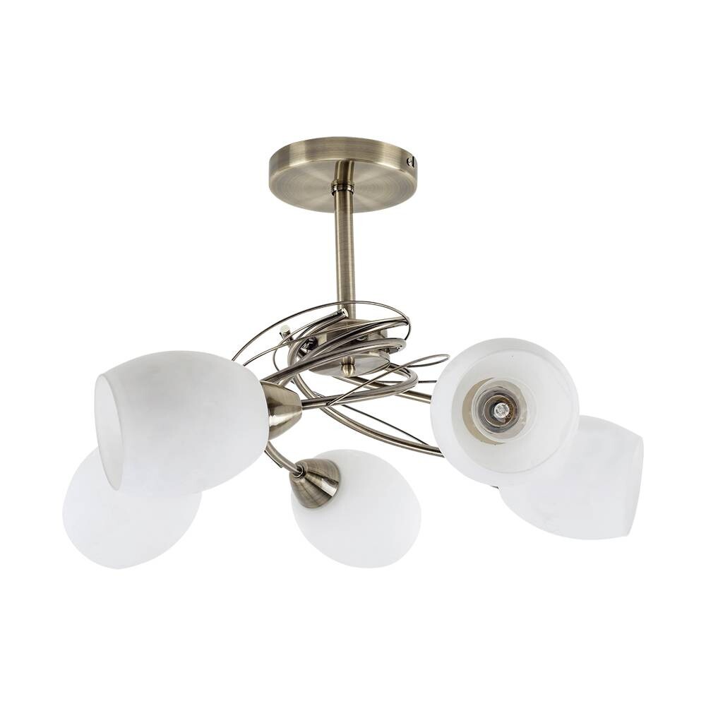 SPOT Light Deckenleuchte Pisa altmessing weiß Metall Glas H/D: ca. 38x58 cm E27 5 Brennstellen