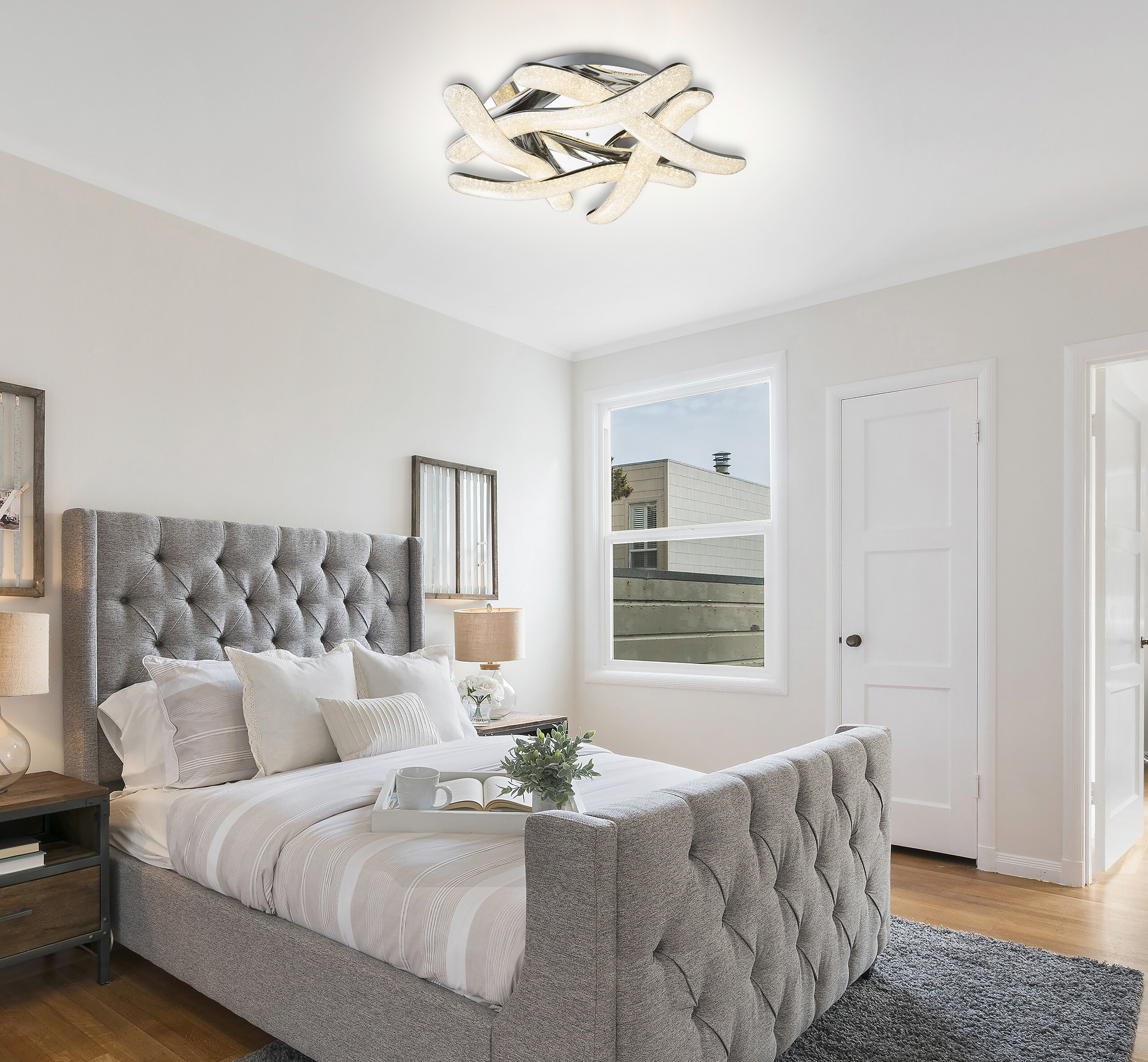 POCOline LED-Deckenleuchte Lio Chrom Metall Acryl B/H/L: ca. 54x11,5x54 cm