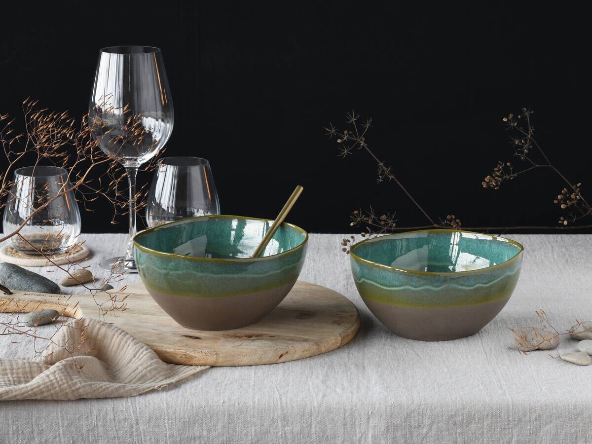 CreaTable Poke-Bowl-Set Basalt Bio olive Steinzeug H/D: ca. 9x18 cm