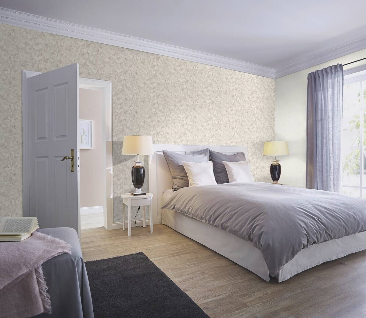 Papiertapete Putzoptik hellgrau B/L: ca. 53x1005 cm