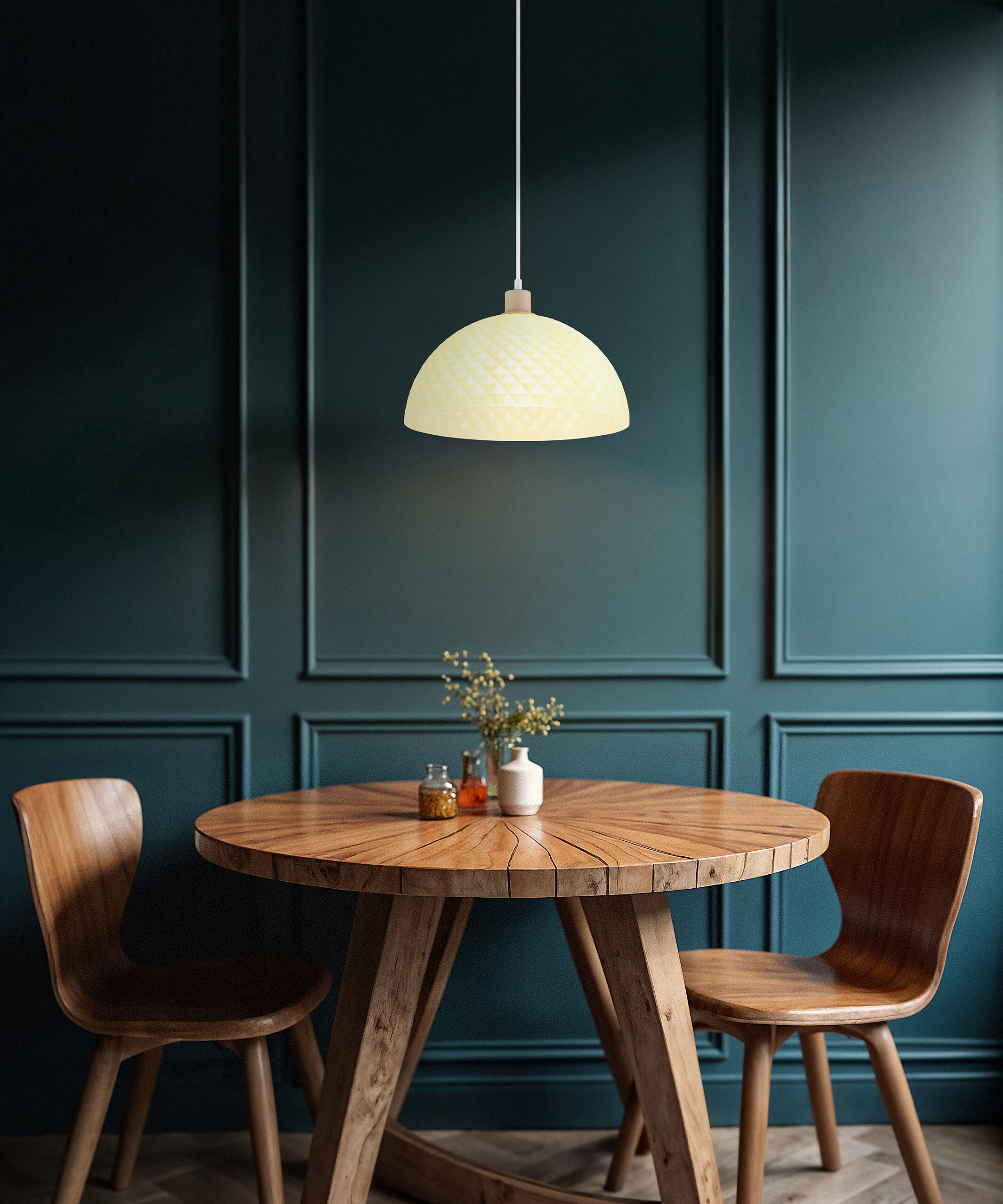 GLOBO Pendelleuchte weiß sand champagner Glas PVC Metall H/D: ca. 120x35 cm E27 1 Brennstellen