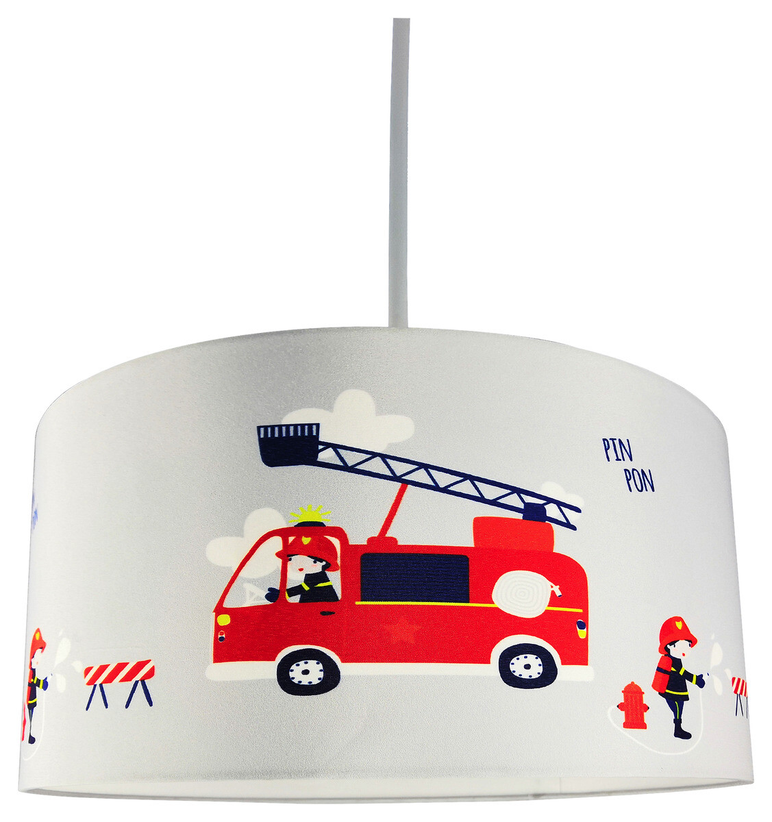 POCOline Pendelleuchte Feuerwehr grau weiß Stoff Kunststoff H/D: ca. 120x30 cm E27 1 Brennstellen