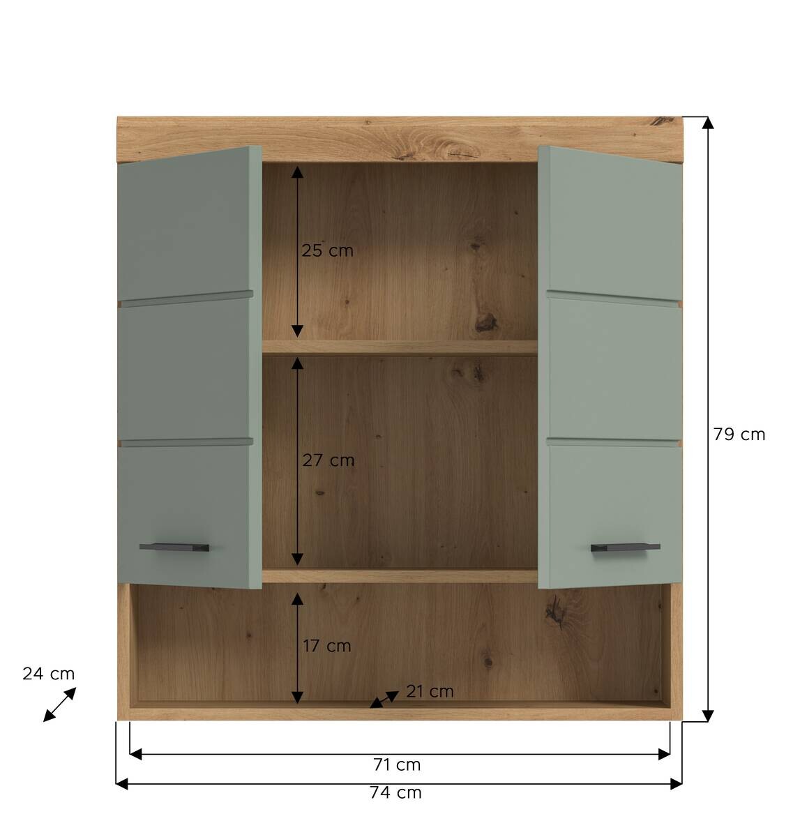 Badhängeschrank Scout Eiche Artisan Nachbildung salbei Nachbildung B/H/T: ca. 74x79x24 cm