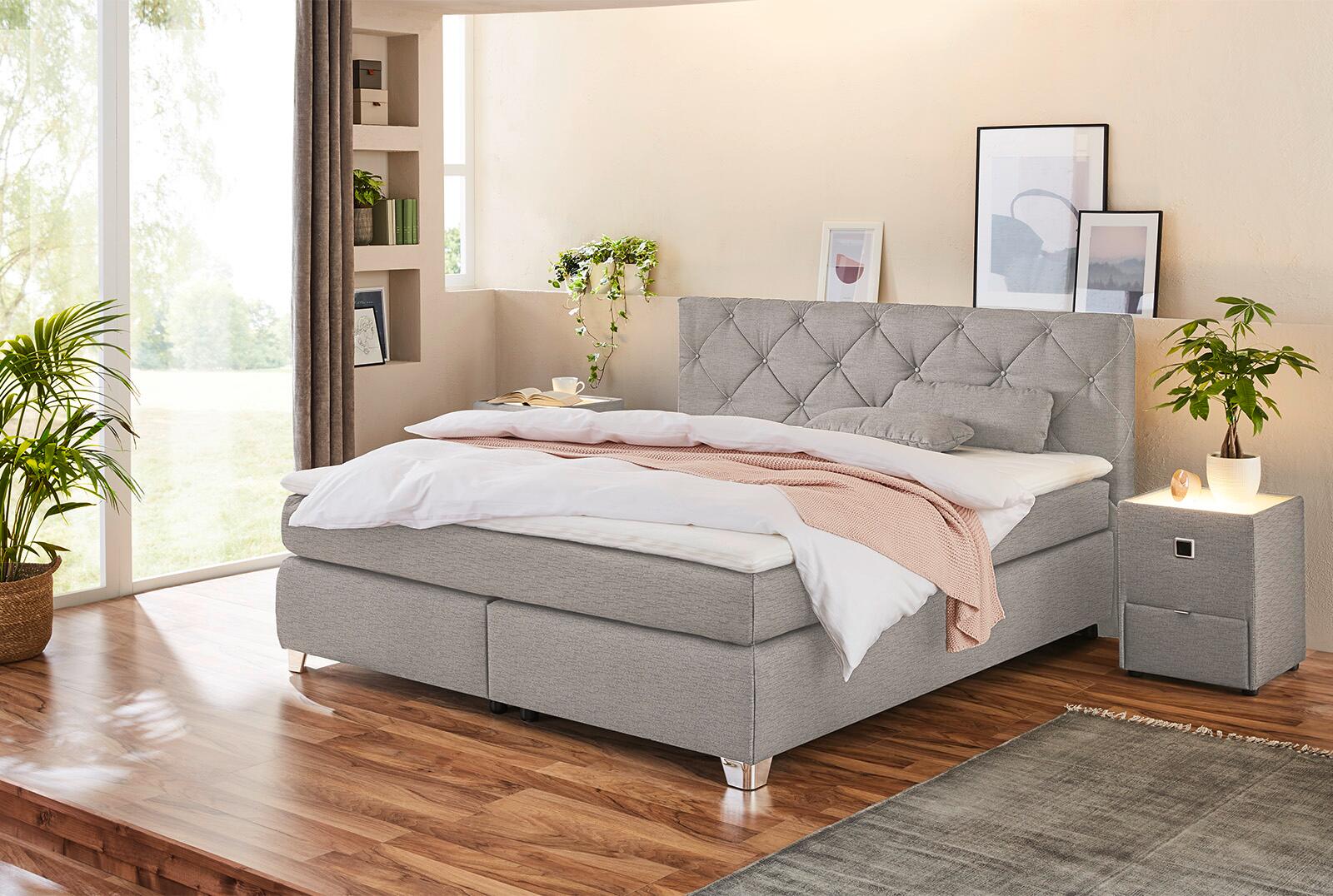 Boxspringbett  beige Flachgewebe Liegefläche B/L: ca. 180x200 cm