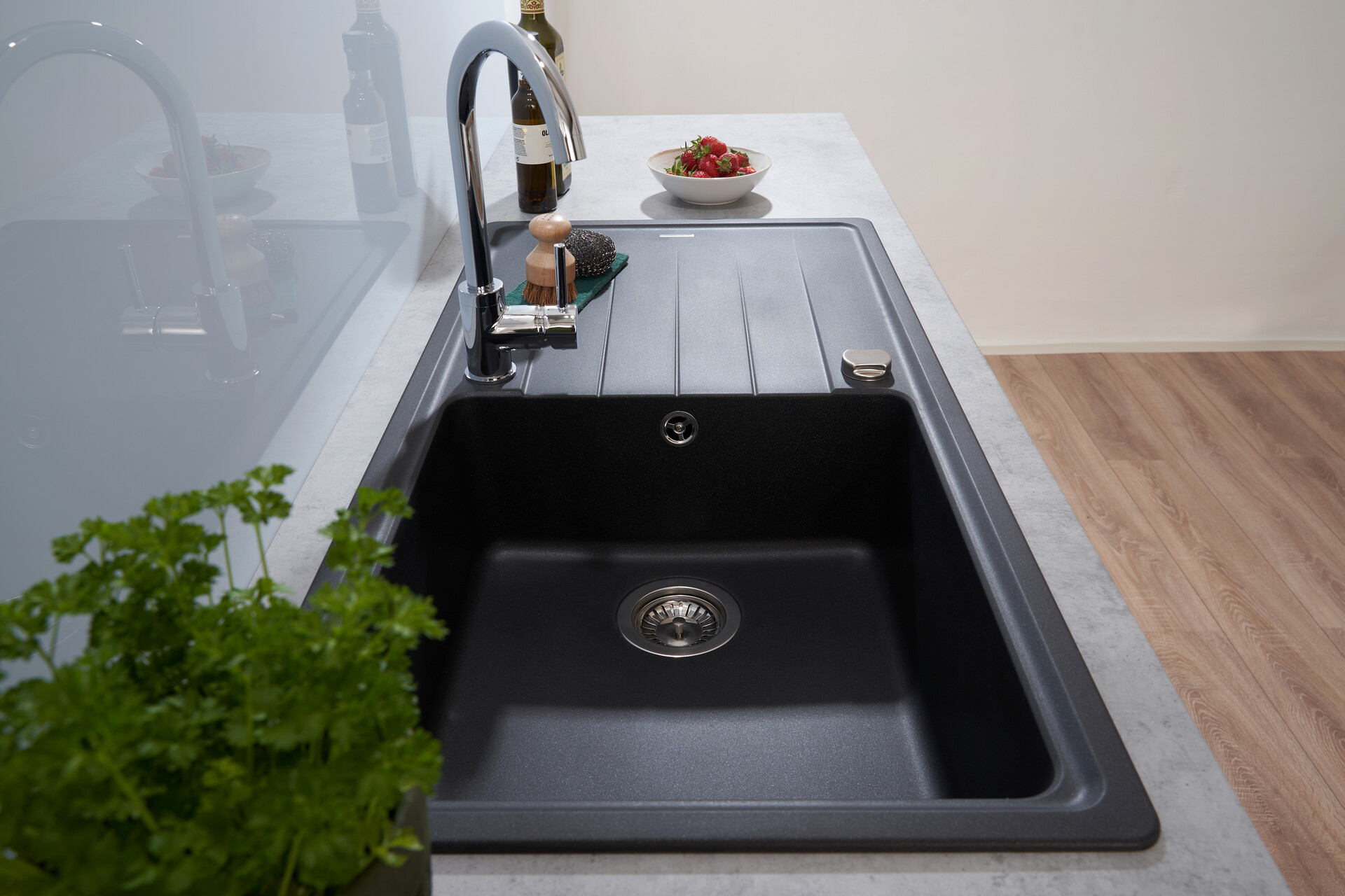 Respekta Einbauspüle Columbia 100 x 50 S schwarz Granitverbundmaterial B/H/T: ca. 100x18,5x50 cm