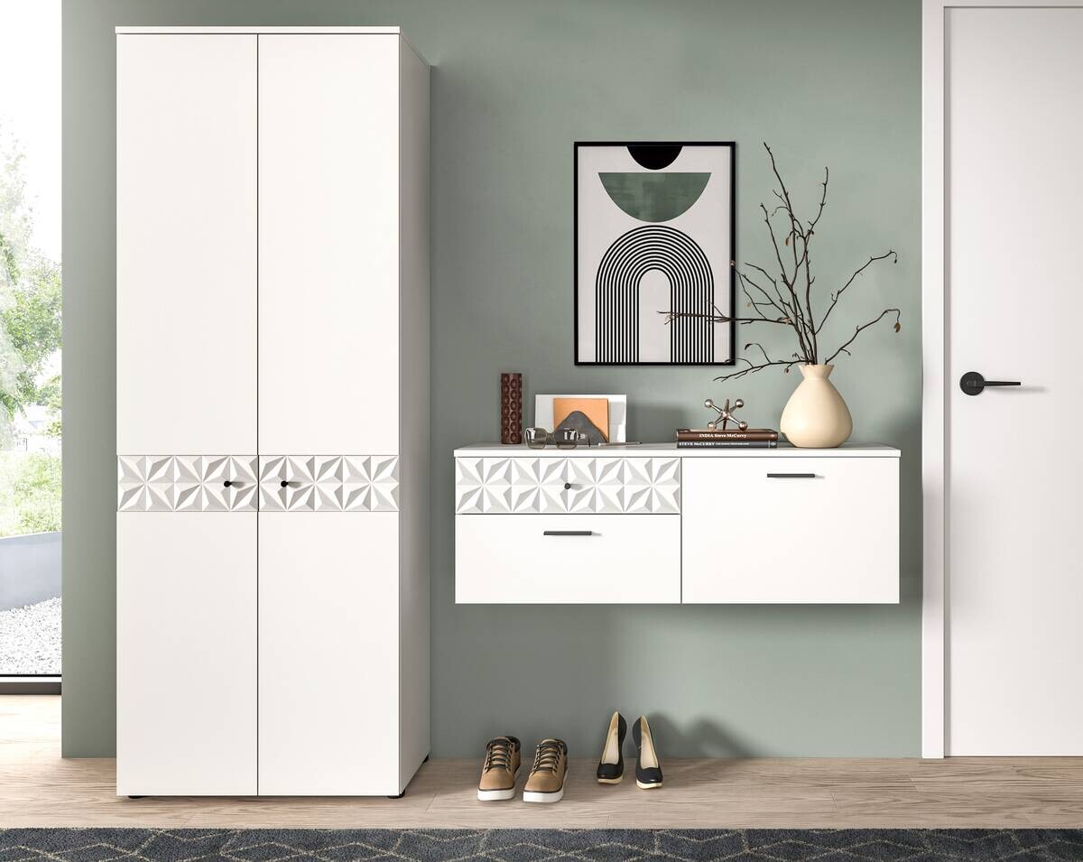 Garderobe Prisma weiß weiß Hochglanz B/H/T: ca. 195x192x34 cm