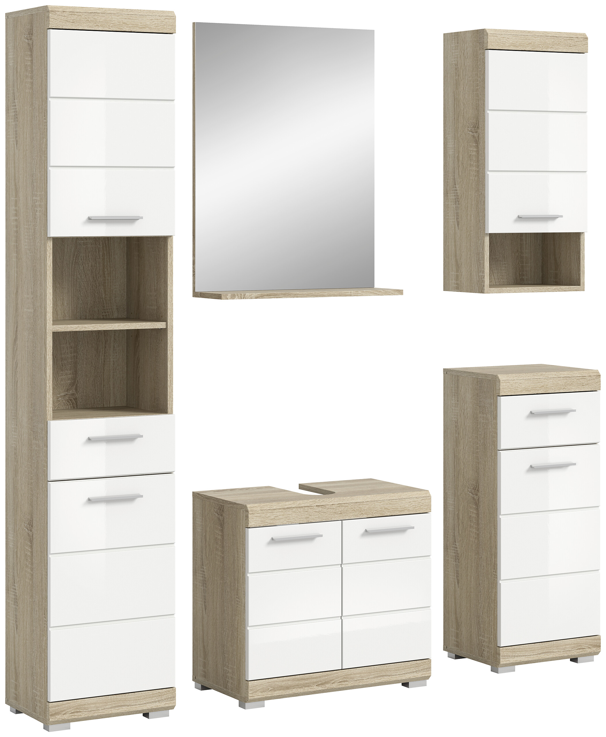 Badezimmer-Set Lambada Eiche Sonoma Nachbildung weiß Hochglanz B/H/T: ca. 164x191x34 cm