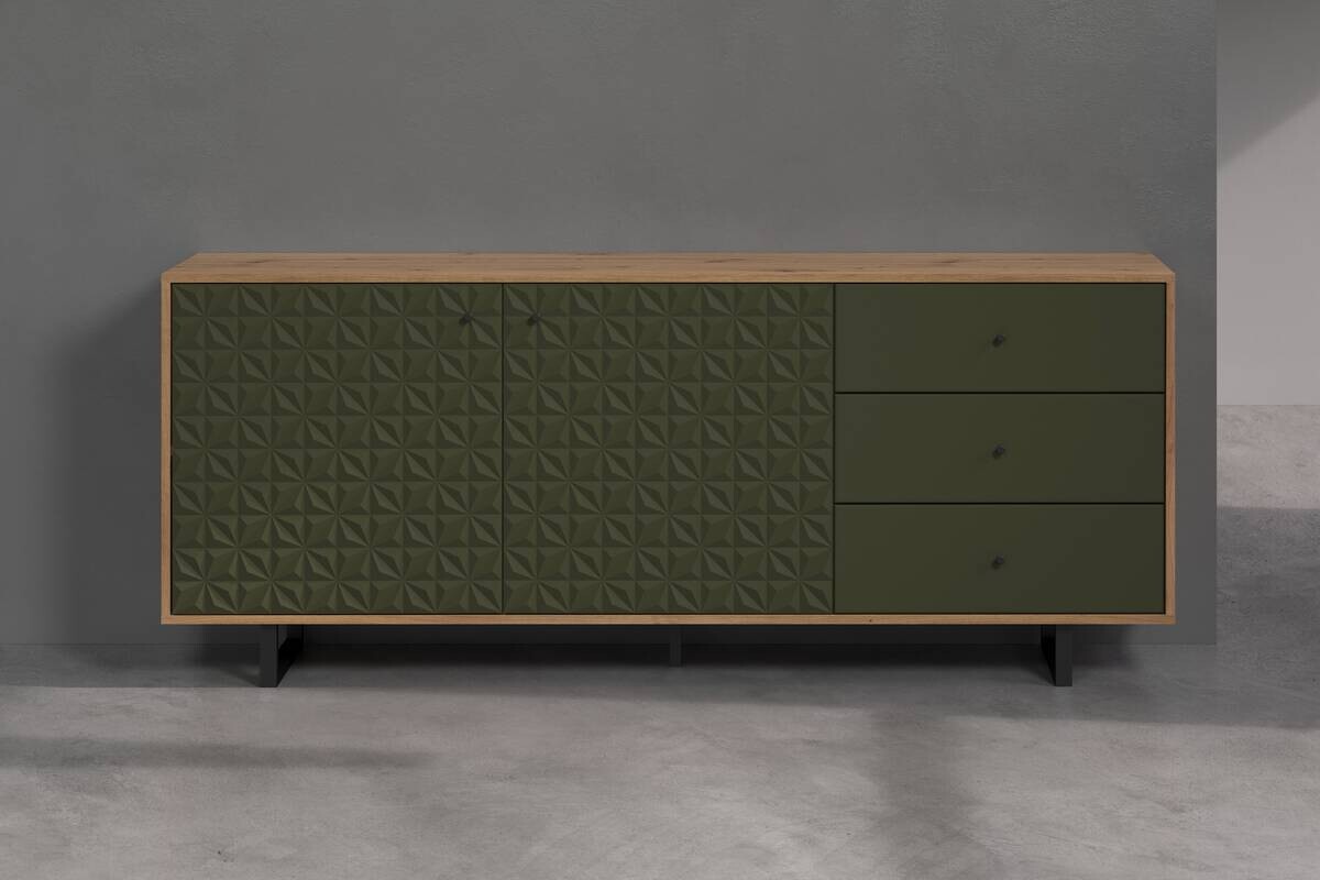 Sideboard Sentra Eiche Artisan Nachbildung grün dunkel B/H/T: ca. 183x75x40 cm