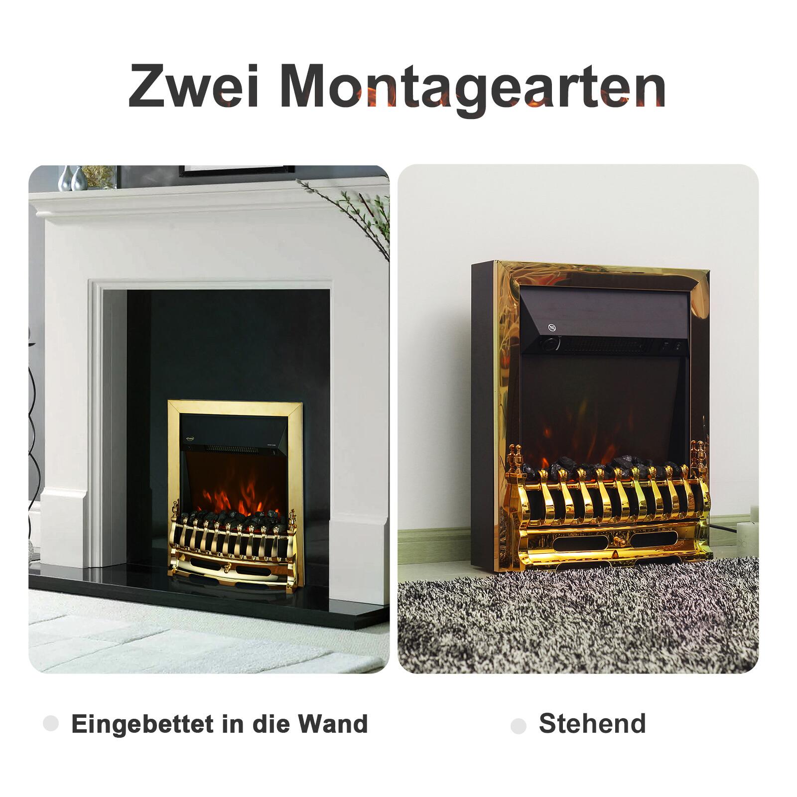 HOMCOM Elektrischer-Kamin 820-043 gold schwarz Metall Kunststoff B/H/T: ca. 48x59x18,5 cm ca. 2000 W