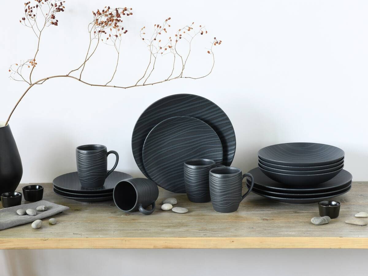 CreaTable Kombiservice Waves schwarz Steinzeug 16 tlg.