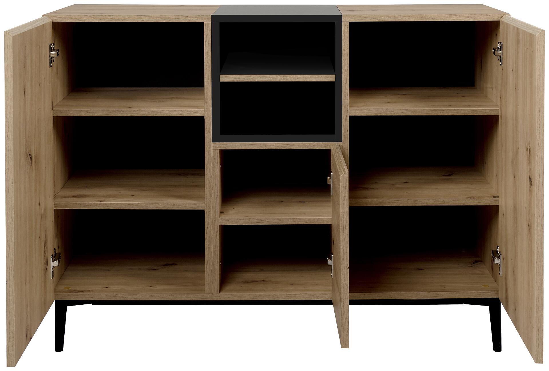 Kommode Nola Eiche Artisan Nachbildung schwarz B/H/T: ca. 120x90x42 cm