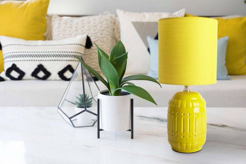 Näve Leuchten Keramik Tischleuchte NV3188315 gelb Keramik Metall Stoff H/D: ca. 30x14 cm E14 1 Brennstellen