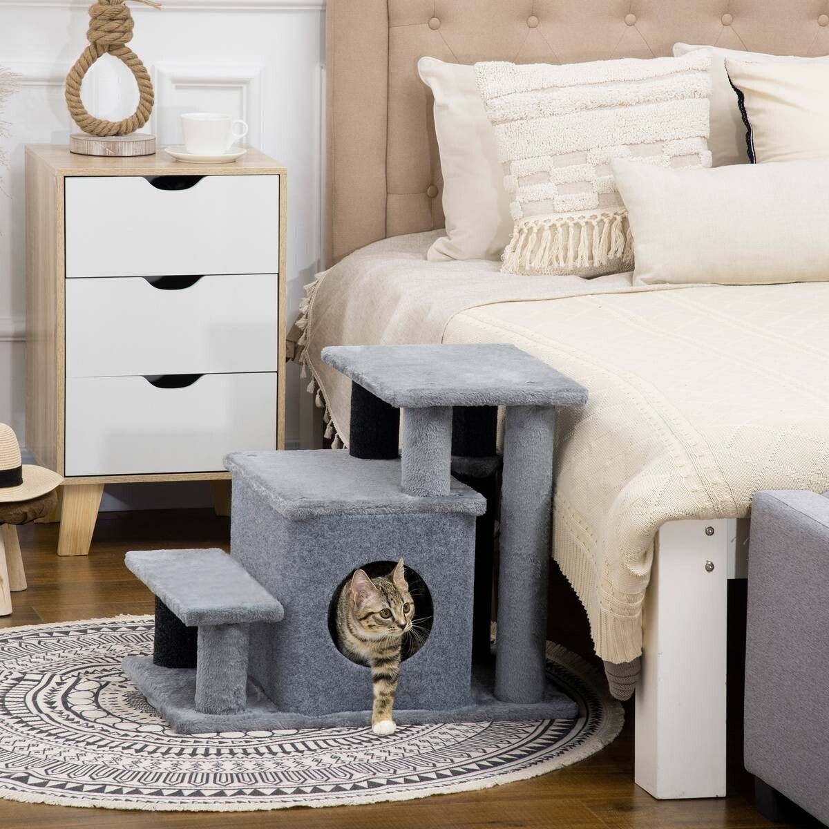 PawHut Haustiertreppe grau Spanplatte B/H/L: ca. 40x66x60 cm