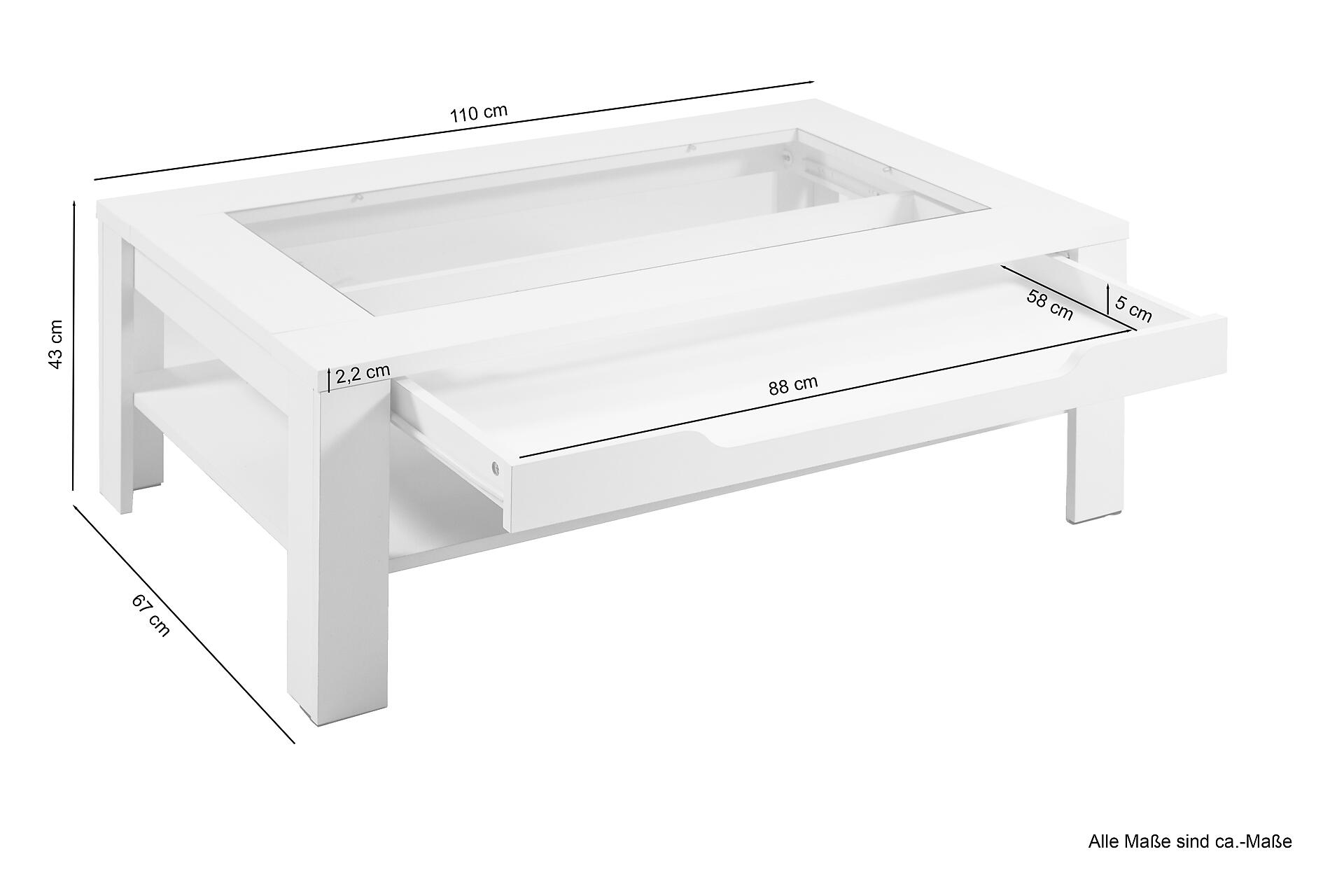 byLIVING Couchtisch RALPH weiß Holzwerkstoff Klarglas B/H/T: ca. 110x43x67 cm