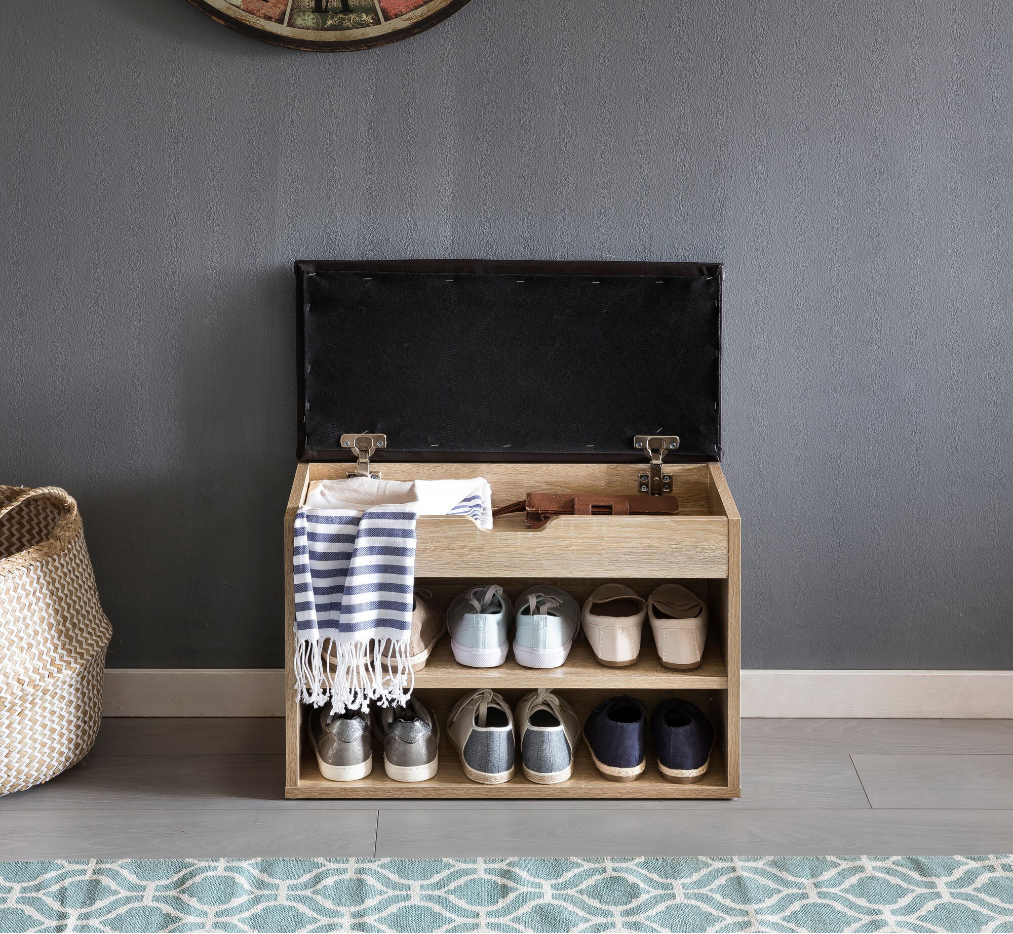 Schuhbank dunkelbraun Eiche Sonoma Nachbildung B/H/T: ca. 60x40x30 cm