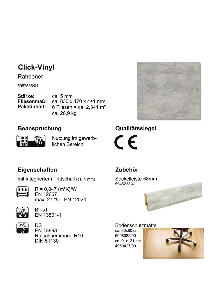 Check One Click-Vinylboden Rahdener ca. 2,341 m² im Paket  B/L: ca. 47x83 cm pro Paket