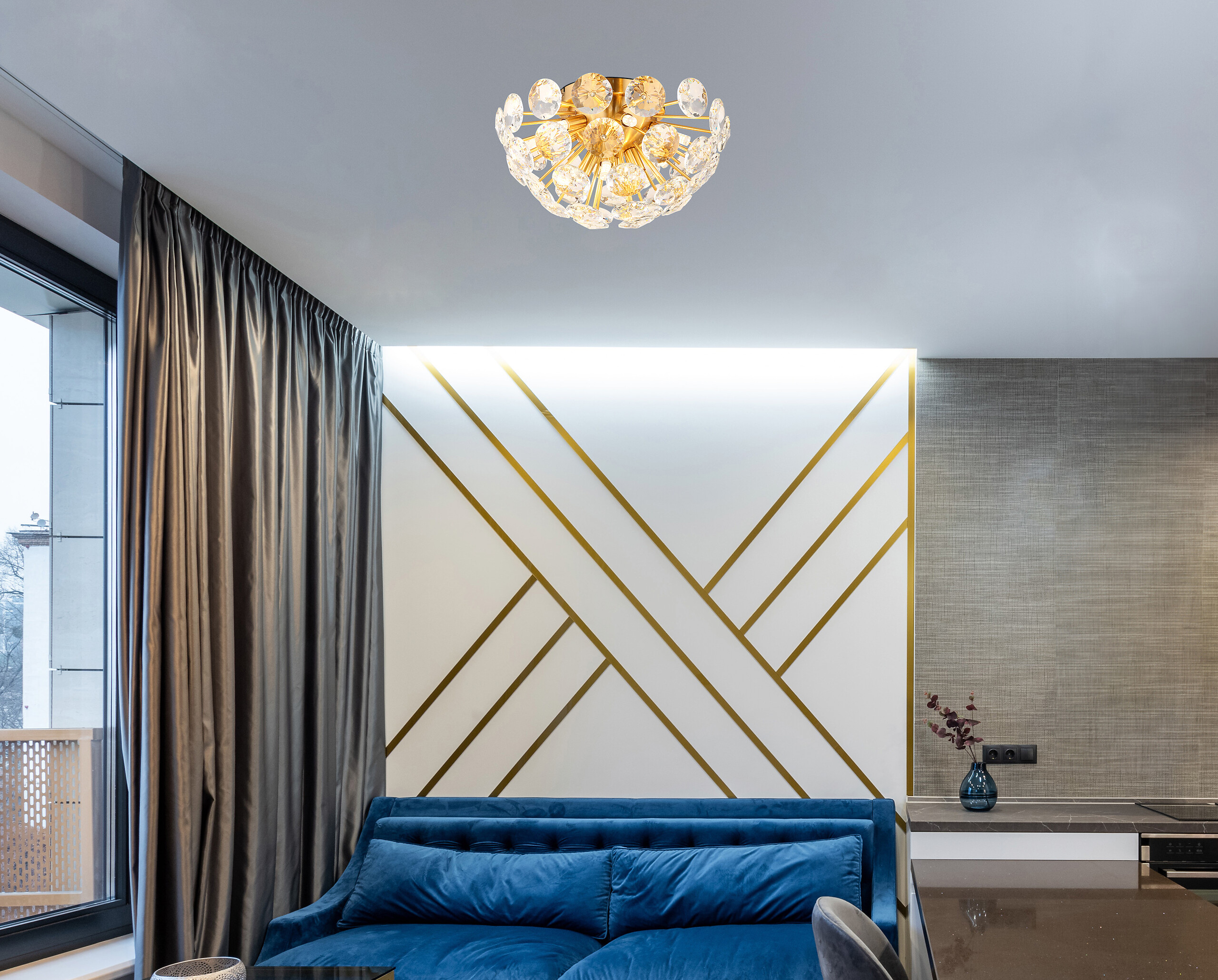 GLOBO Deckenleuchte gold klar Metall H/D: ca. 22x39 cm 10 Brennstellen