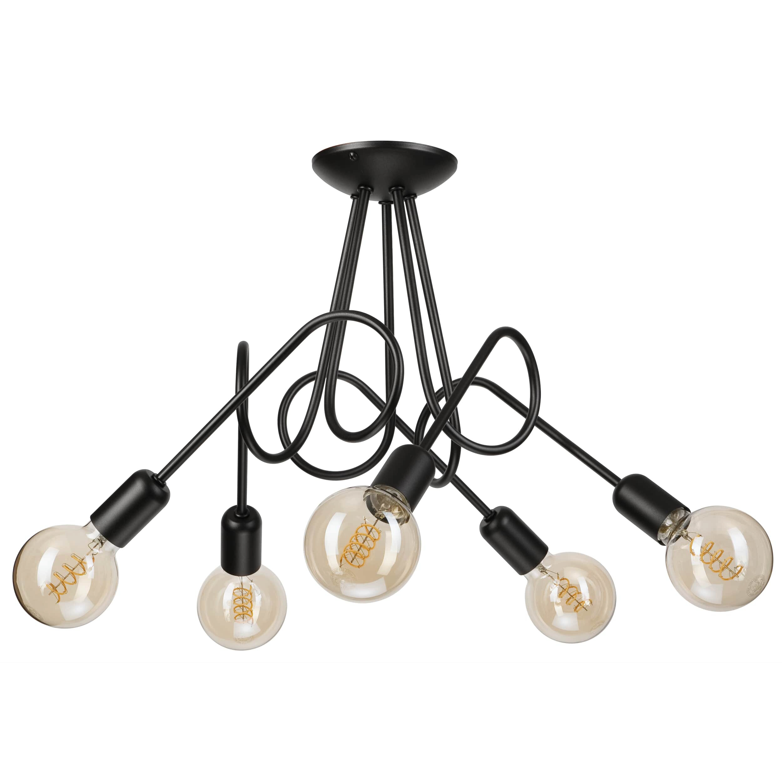 Lamkur Kronleuchter schwarz Stahl B/H/L: ca. 39x54x54 cm E27 5 Brennstellen