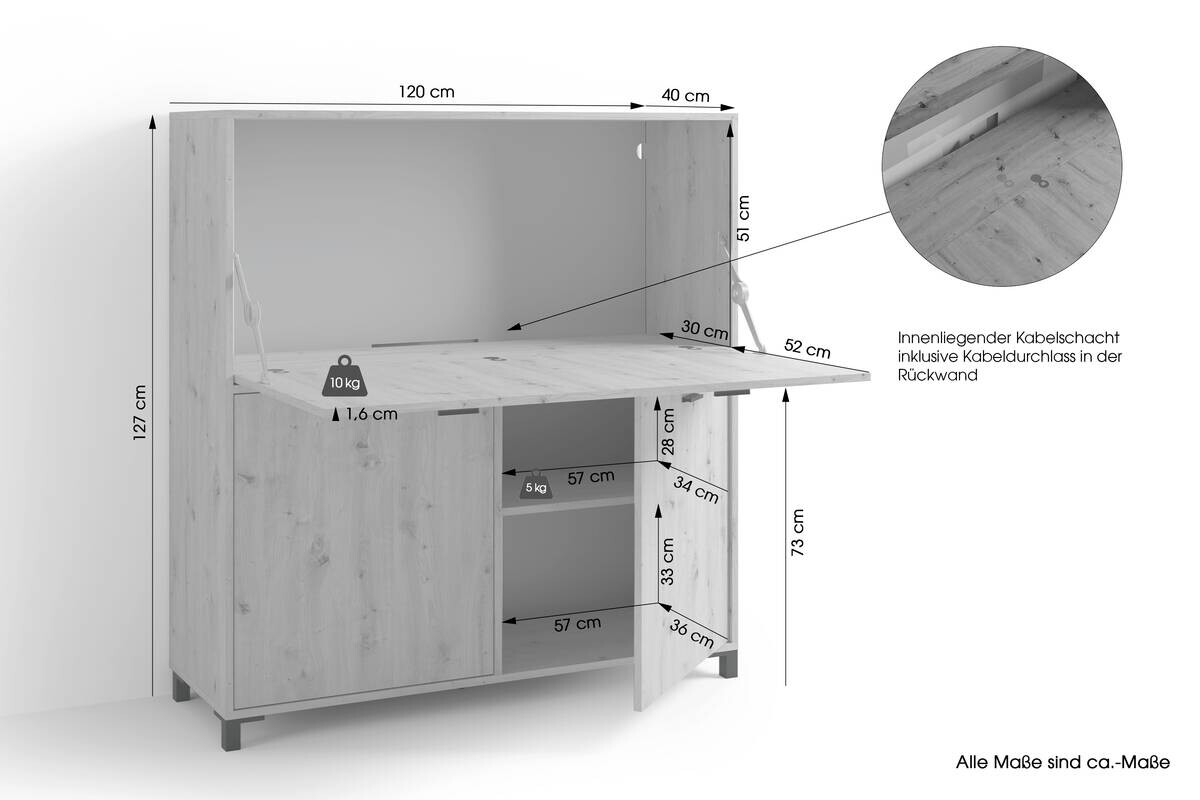 Sekretär MONTANA Eiche schwarz B/H/T: ca. 120x127x40 cm