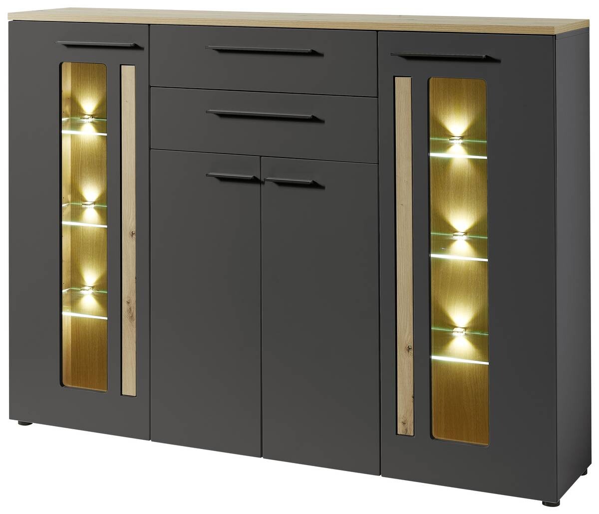 Highboard Loft Two Eiche Artisan Nachbildung Graphit Lacklaminat supermatt B/H/T: ca. 180x133x37 cm