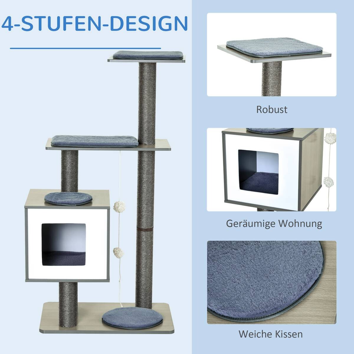 PawHut Katzenkratzbaum grau Holz B/H/L: ca. 40x120x60 cm