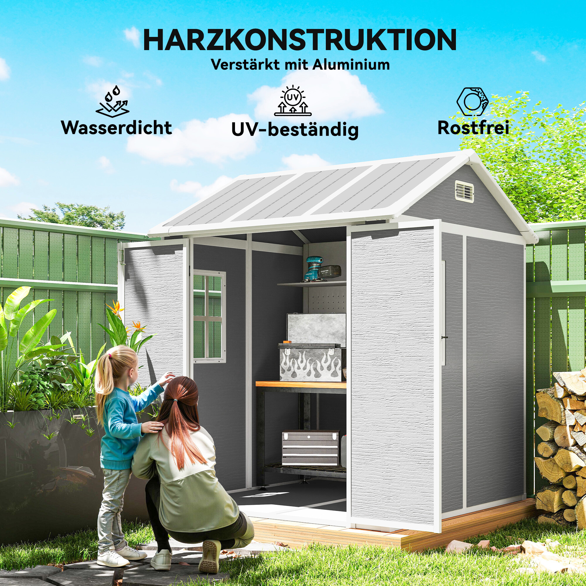 Outsunny Garden Storage Shed grau B/H/L: ca. 181x220x181 cm