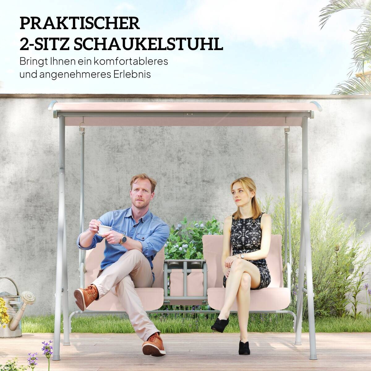 Outsunny Hollywoodschaukel beige Metall B/H/L: ca. 112x165x175 cm