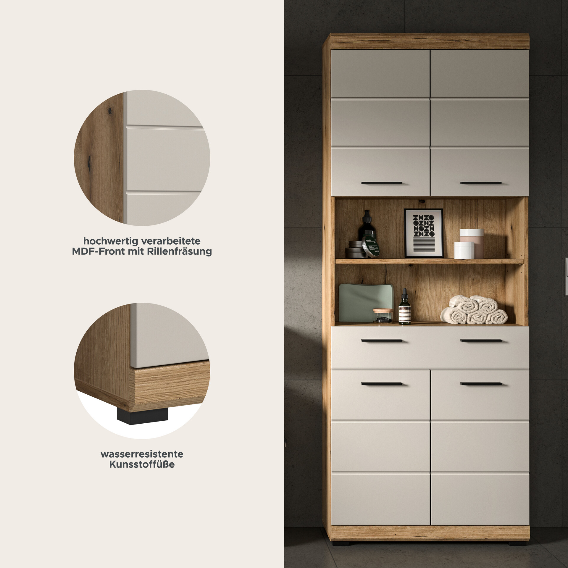 Badhochschrank Scout Evoke Oak Nachbildung Kaschmirgrau Nachbildung B/H/T: ca. 74x191x31 cm