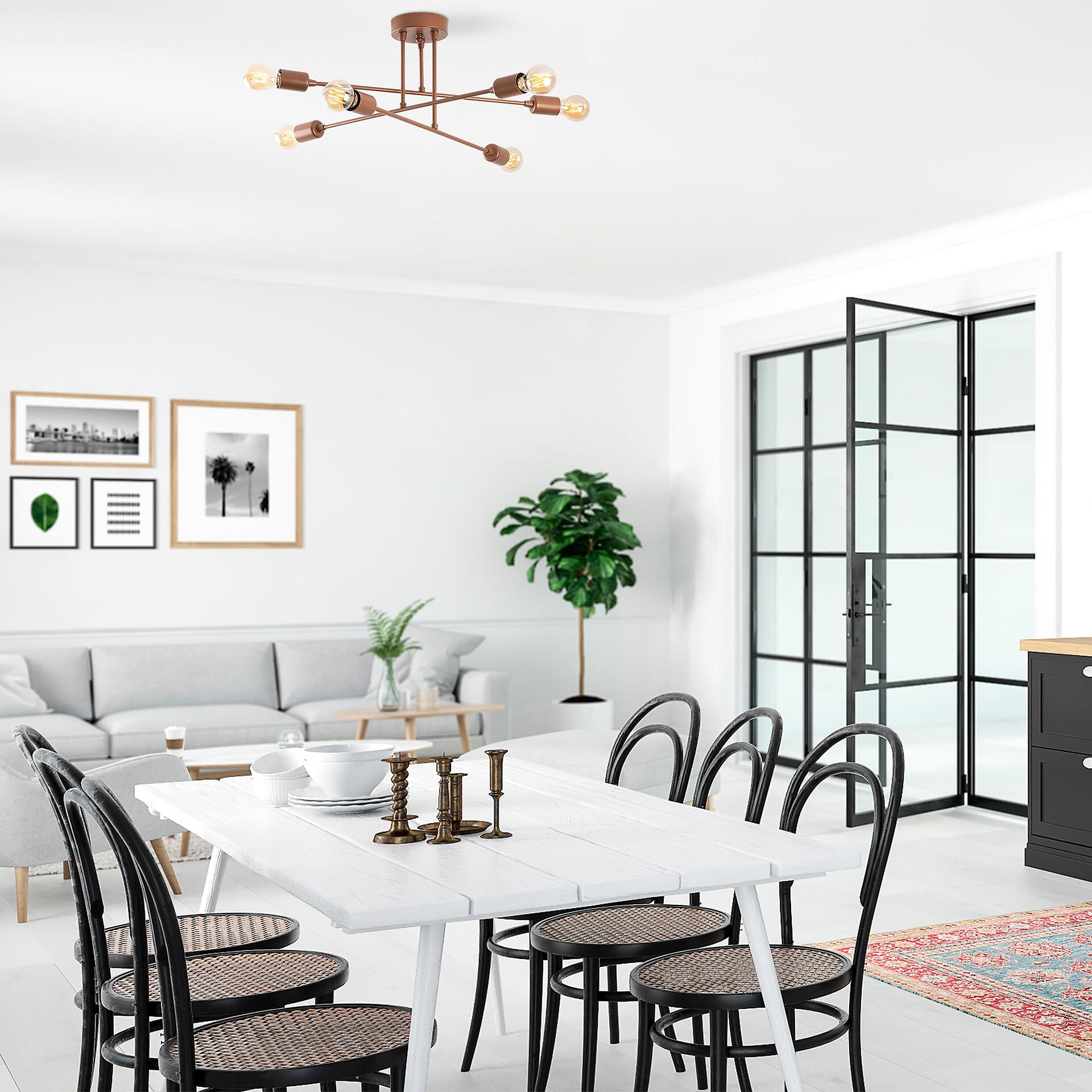 Opviq Deckenleuchte Fleur-1502 Kupfer B/H/T/L/D: ca. 66x27x66x66x66 cm E27 6 Brennstellen