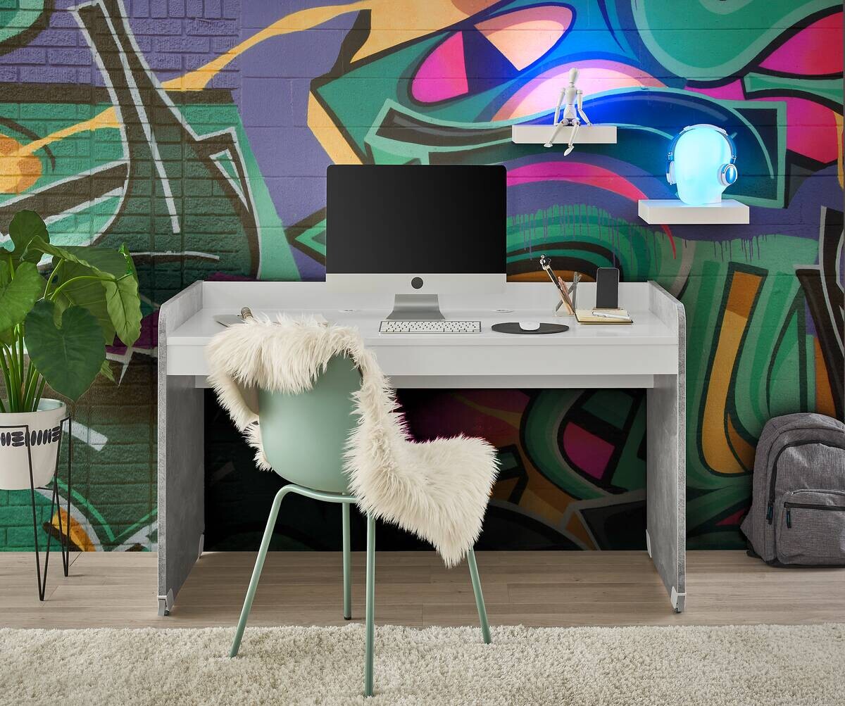 Schreibtisch Matino Beton weiß B/H/T: ca. 143x84x67 cm