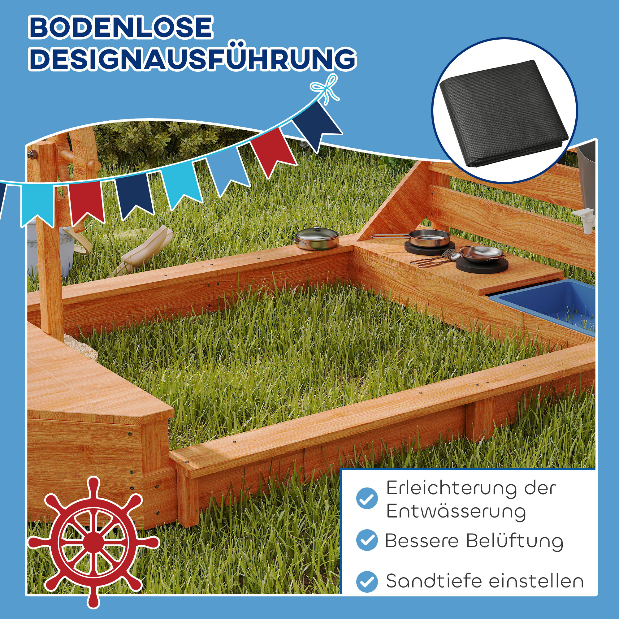 Outsunny Sandkasten grün B/H/L: ca. 103x144,5x180 cm