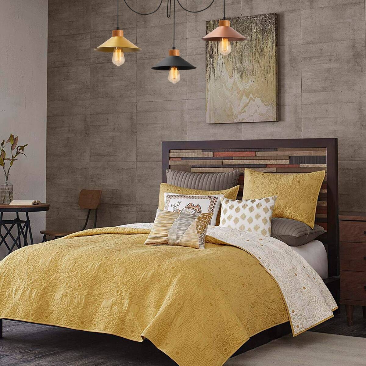 Opviq Pendelleuchte Manavgat multicolor Metall Holz B/H/T/L/D: ca. 24x100x24x114x24 cm E27 3 Brennstellen