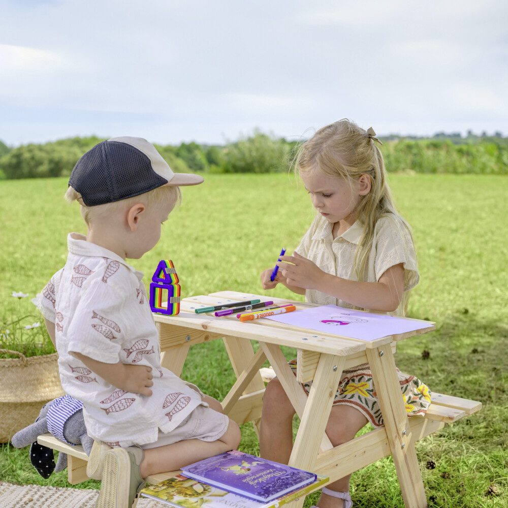 Timbela Kindersitzgarnitur M012 natur Holz B/H/L: ca. 60x50x81 cm