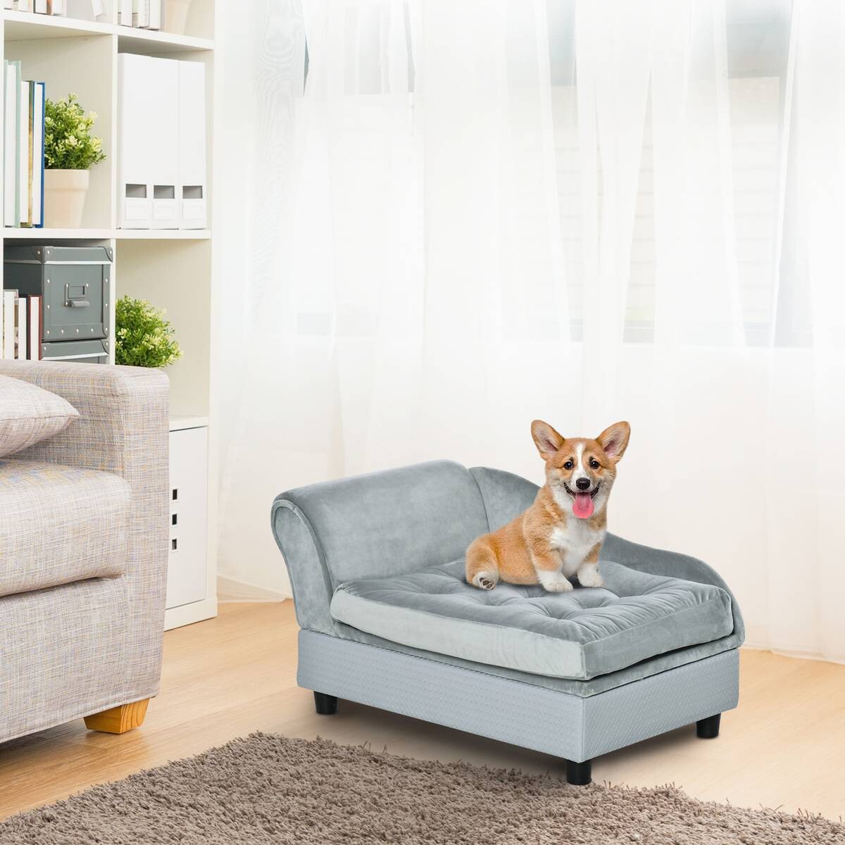 PawHut Hundesofa hellblau Holz B/H/T: ca. 76x42x45 cm