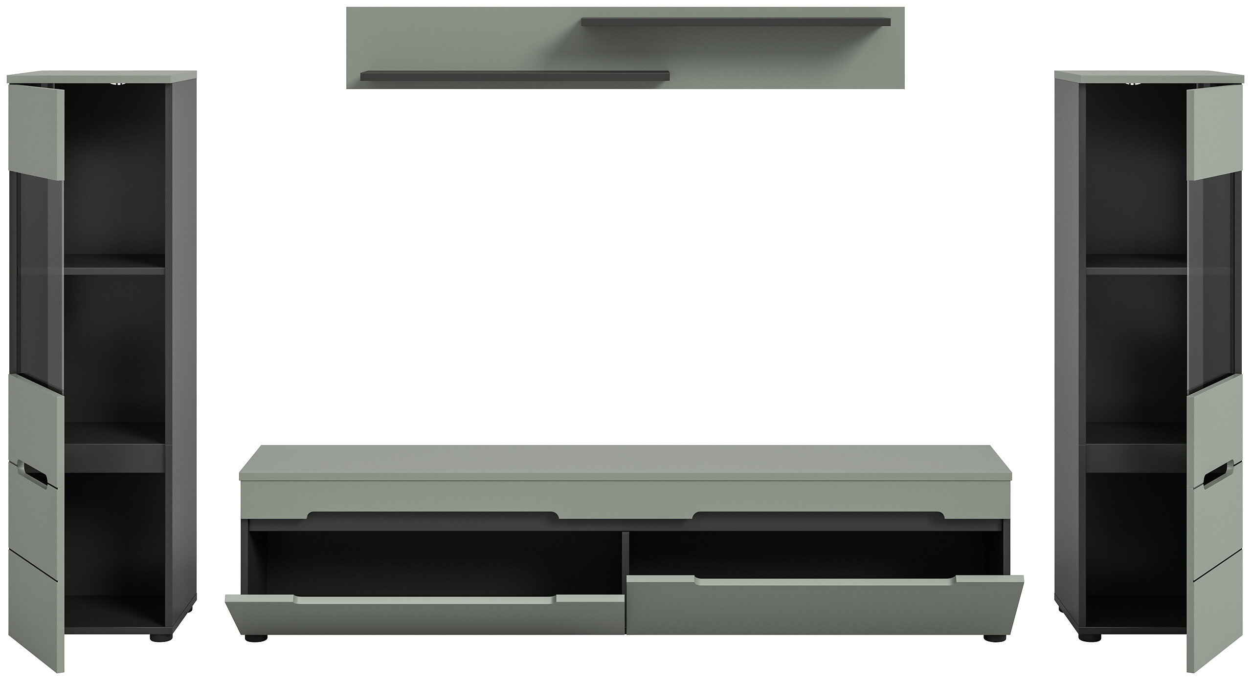 Wohnwand Canu grün basaltgrau Nachbildung B/H/T: ca. 272x141x33 cm