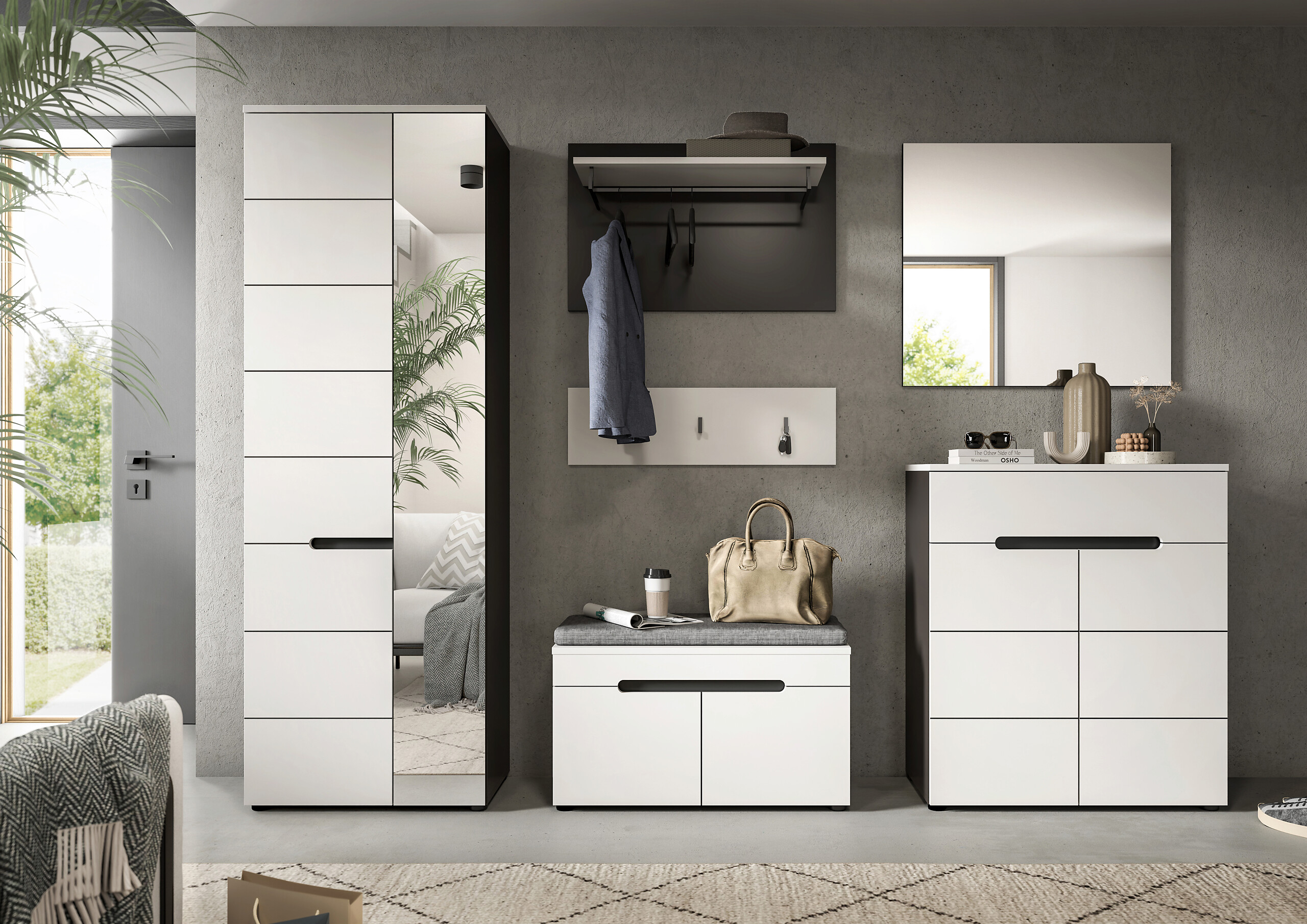 Garderobe Canu basaltgrau Nachbildung weiß B/H/T: ca. 255x190x37 cm