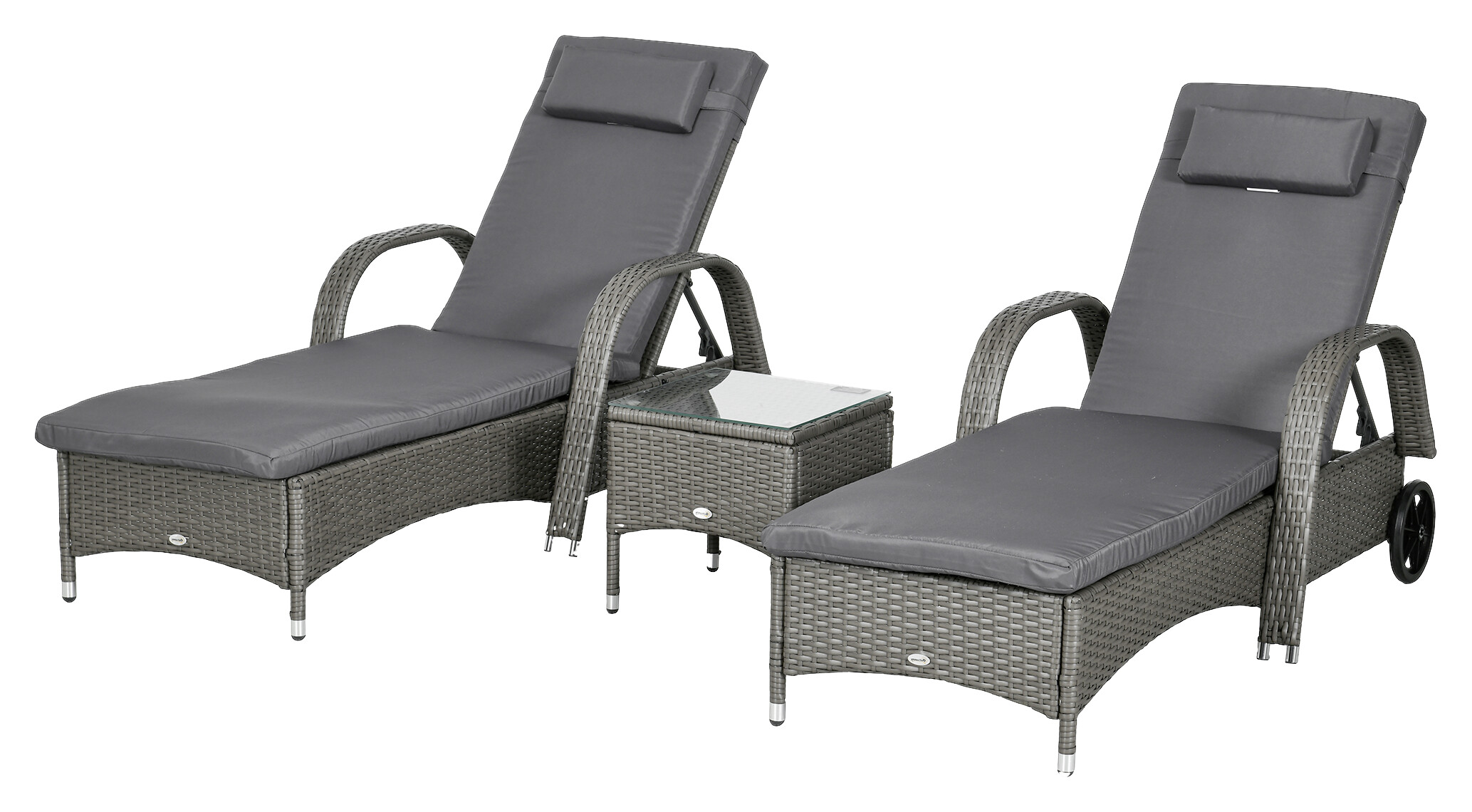 Outsunny Gartenliege 2er Set dunkelgrau Glas B/H/L: ca. 73x103x200 cm