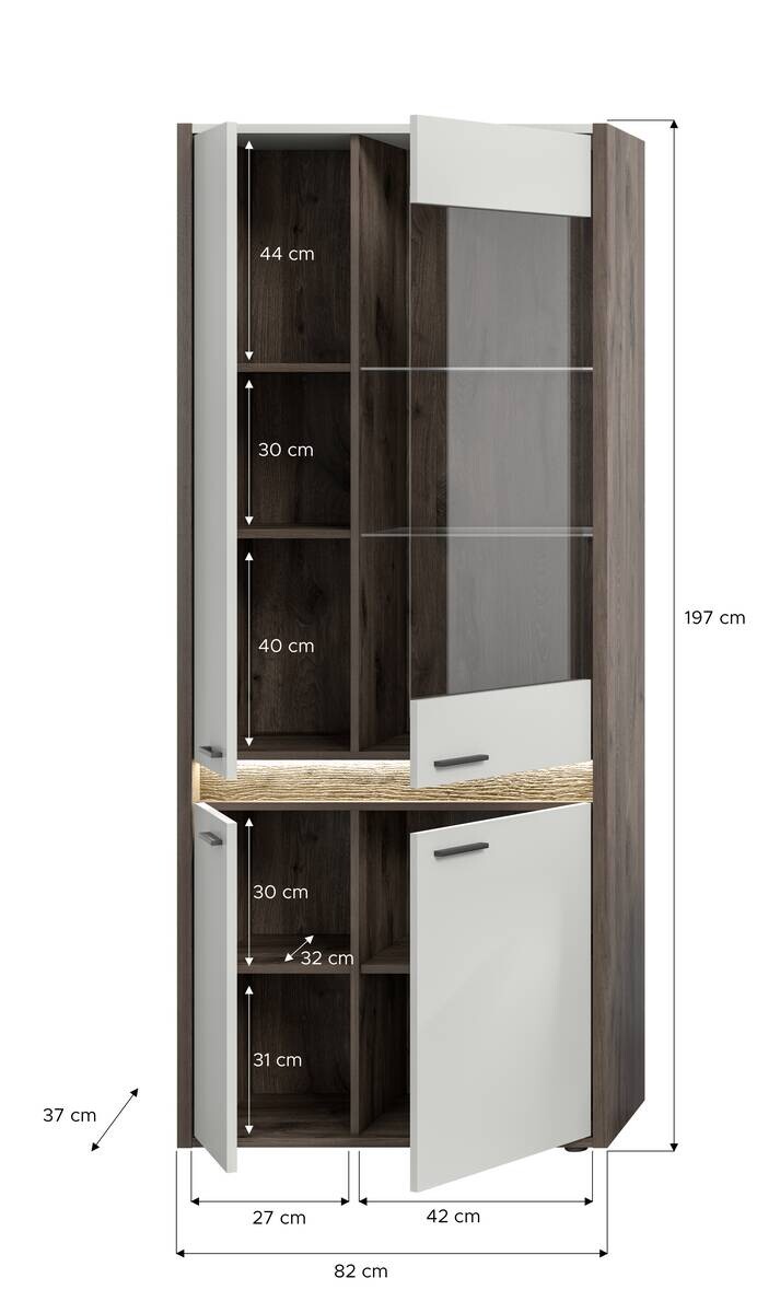 Vitrine Falcona Nox Oak Nachbildung hellgrau B/H/T: ca. 82x198x37 cm